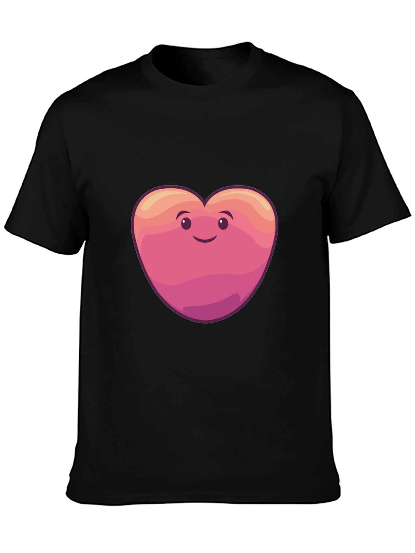 Cute Heart Face Graphic Tee - Black Cotton Blend