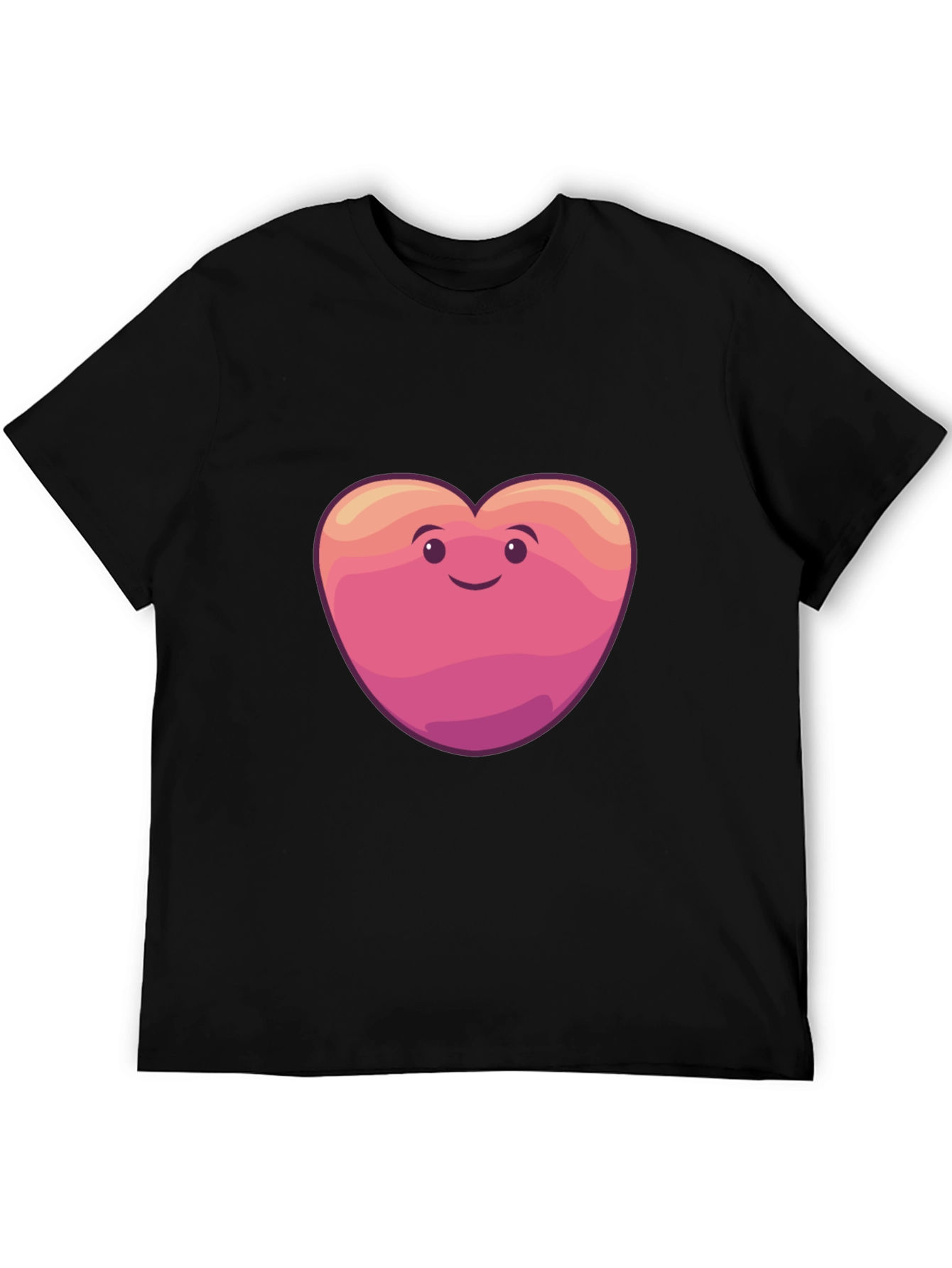 Cute Heart Face Graphic Tee - Black Cotton Blend
