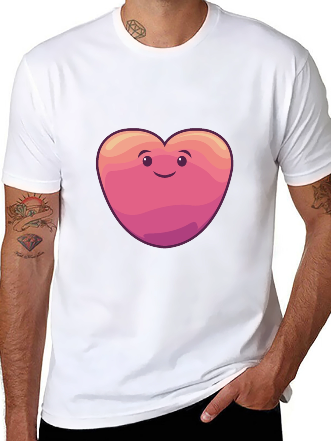 Cute Heart Face Graphic Tee - Black Cotton Blend