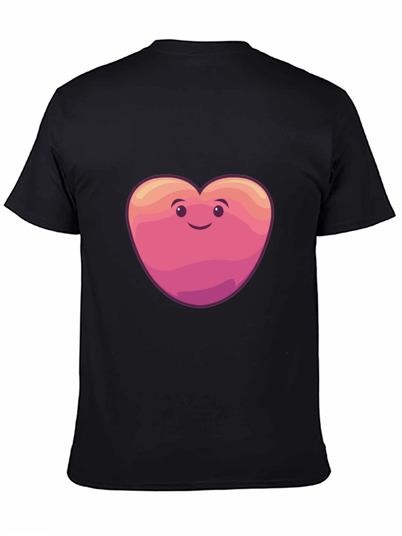 Cute Heart Face Graphic Tee - Black Cotton Blend