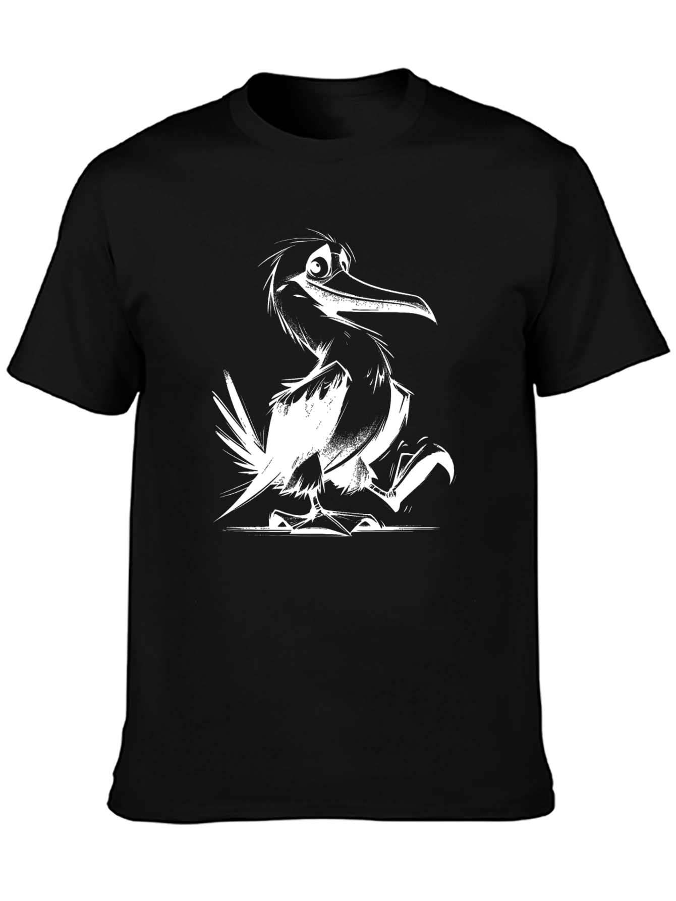 Cartoon Bird Graphic Black Tee