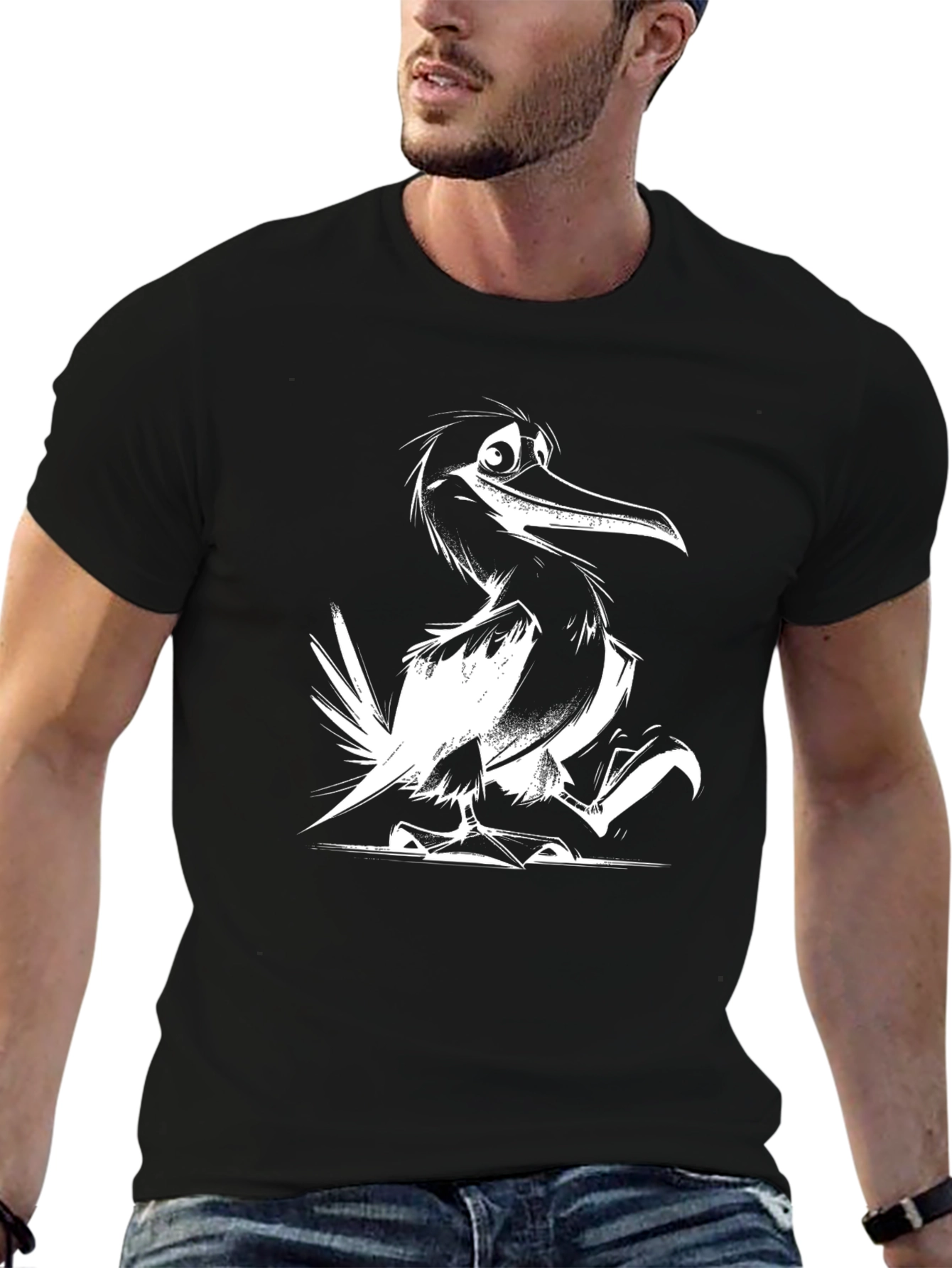 Cartoon Bird Graphic Black Tee