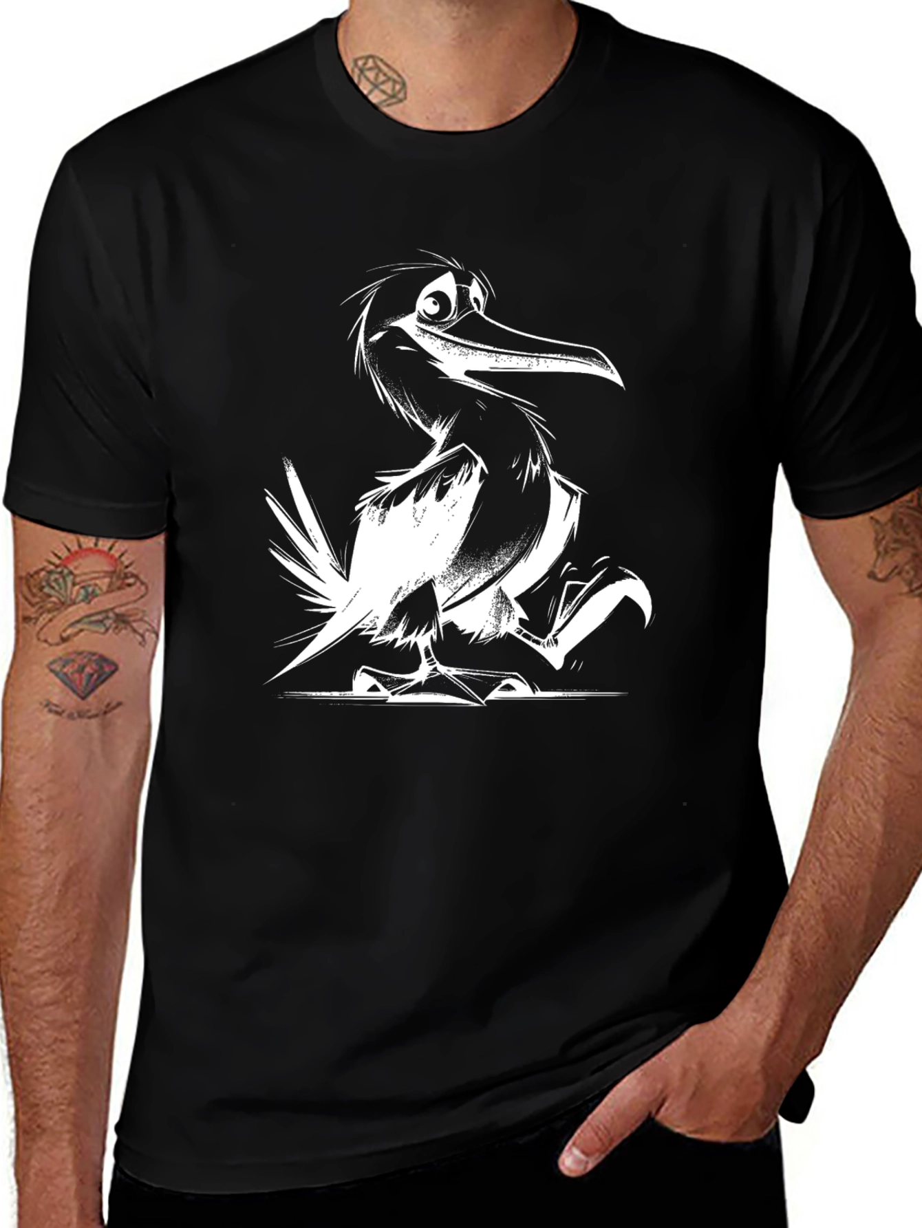 Cartoon Bird Graphic Black Tee