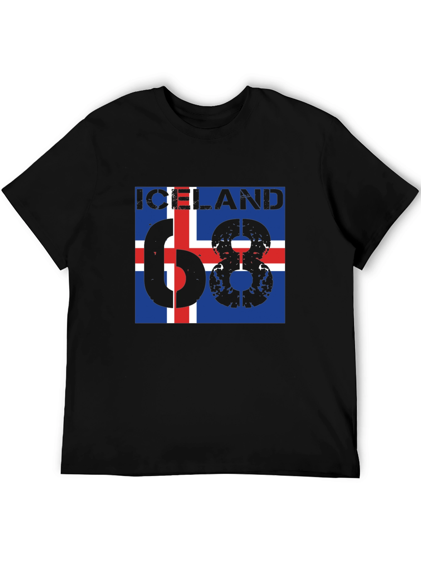 Iceland 68 T-Shirt - Flag Design Black Cotton Tee