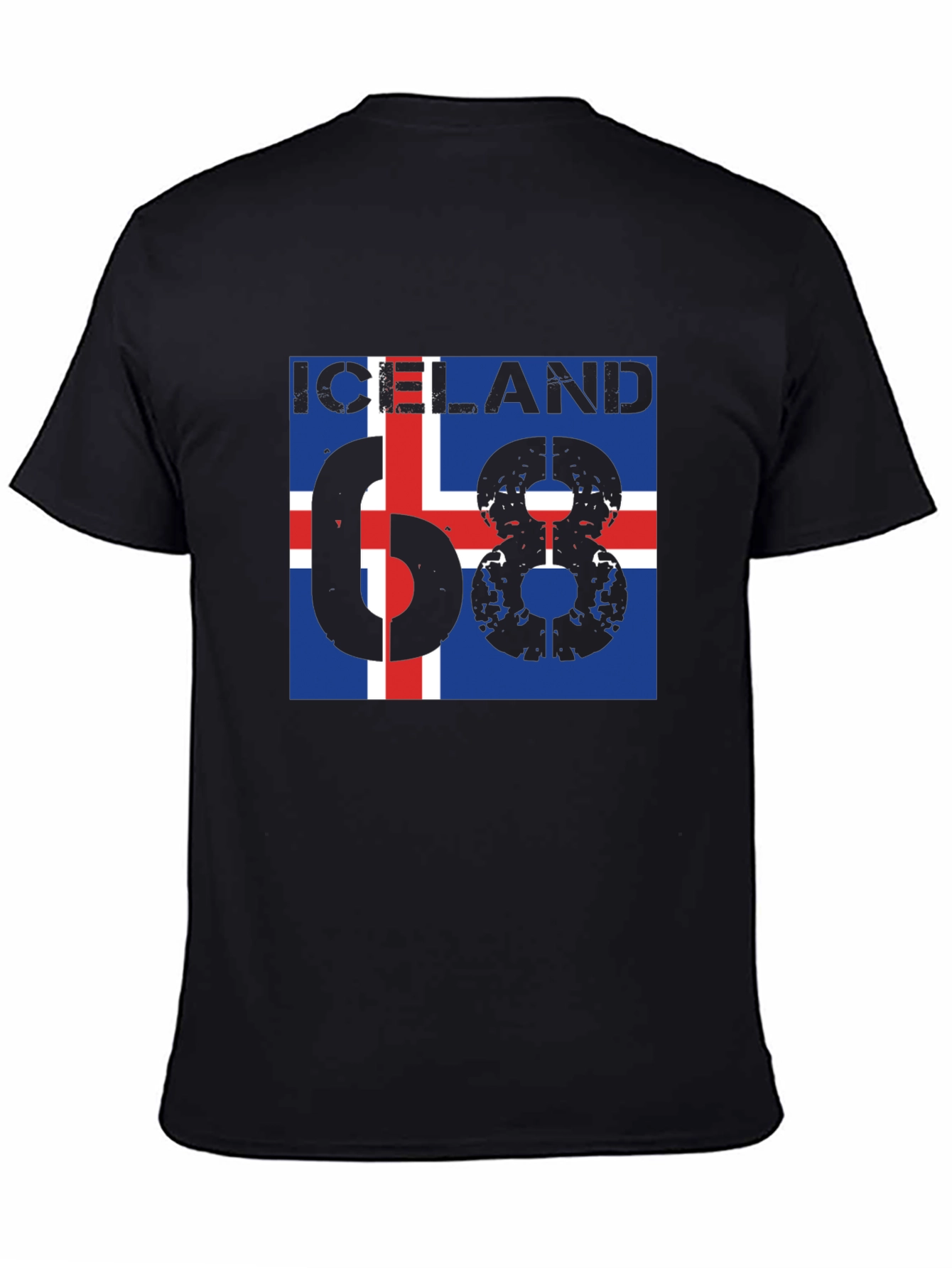 Iceland 68 T-Shirt - Flag Design Black Cotton Tee