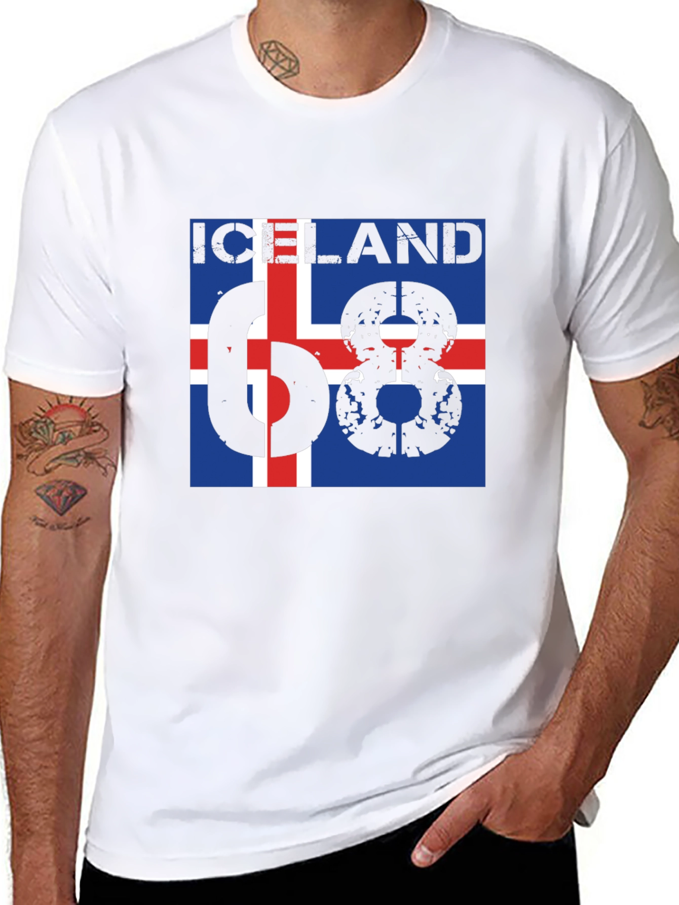 Iceland 68 T-Shirt - Flag Design Black Cotton Tee