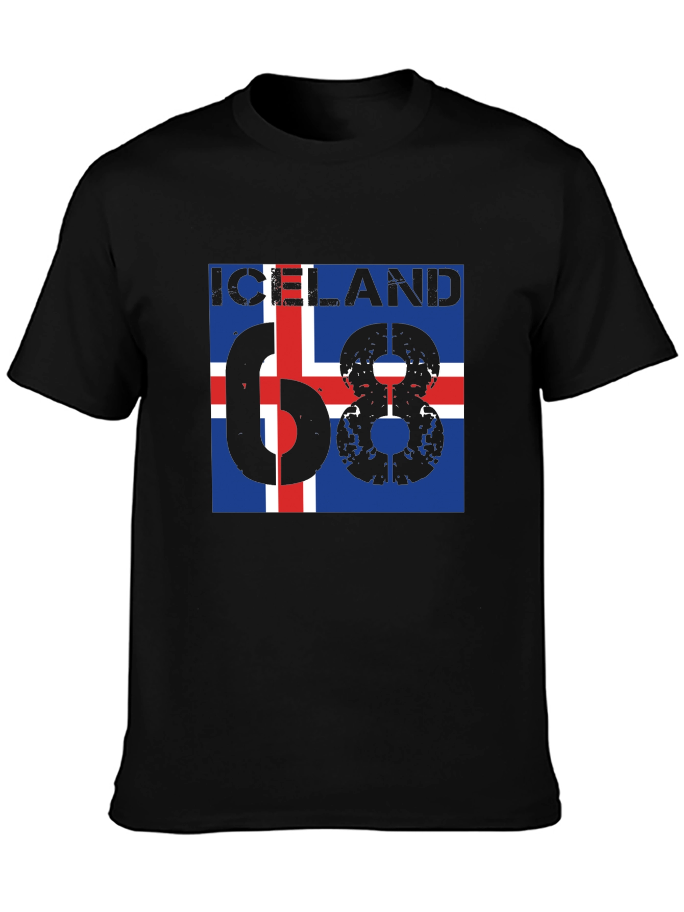 Iceland 68 T-Shirt - Flag Design Black Cotton Tee