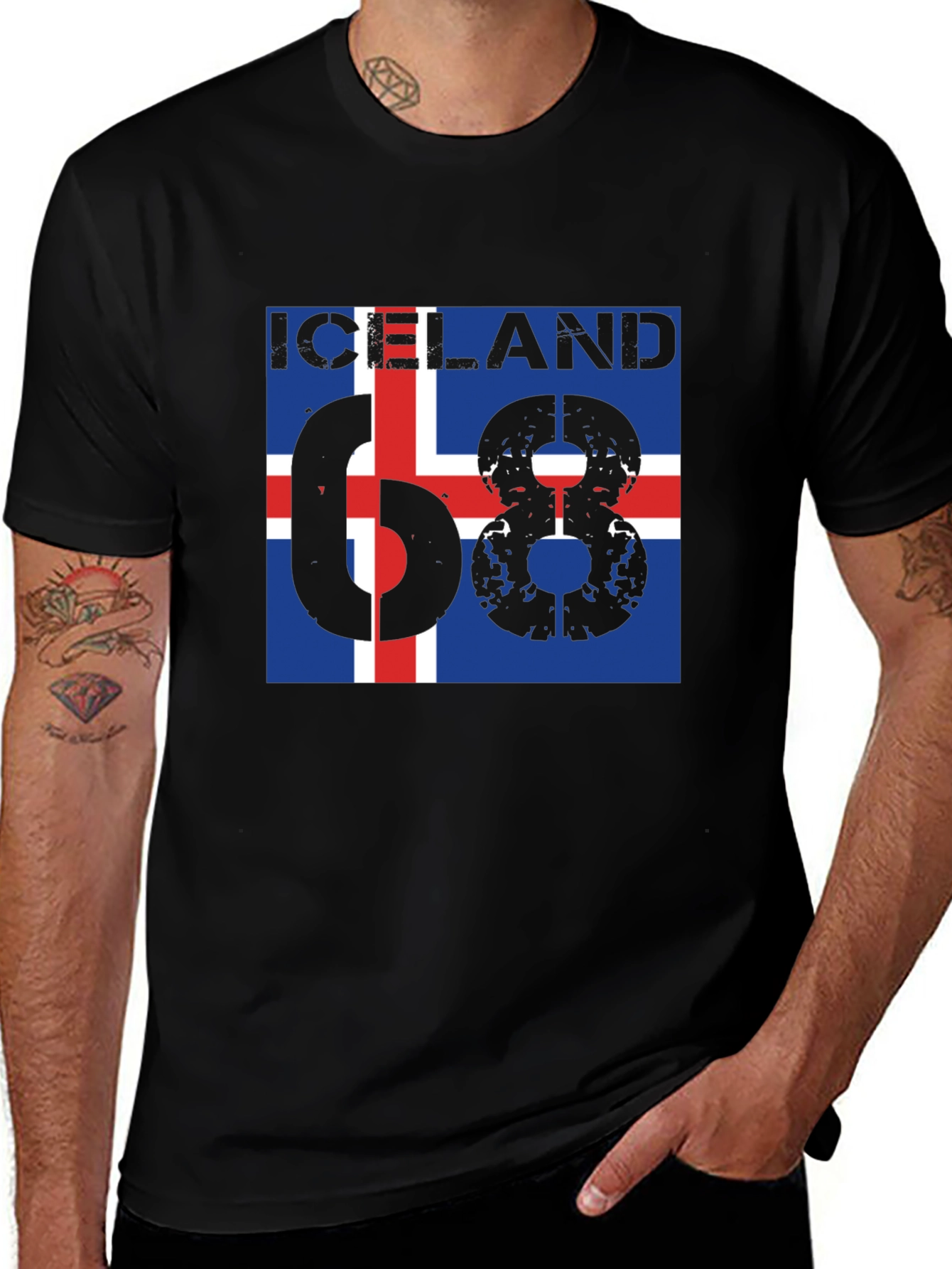 Iceland 68 T-Shirt - Flag Design Black Cotton Tee