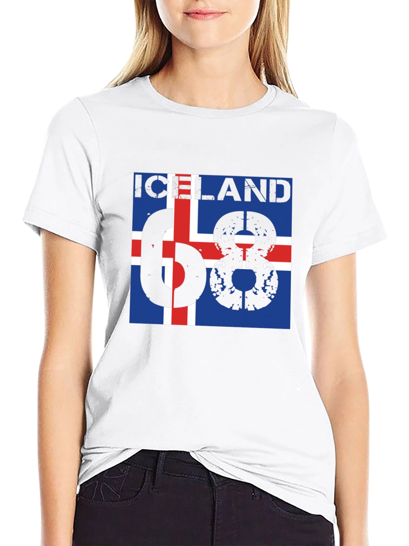Iceland 68 T-Shirt - Flag Design Black Cotton Tee