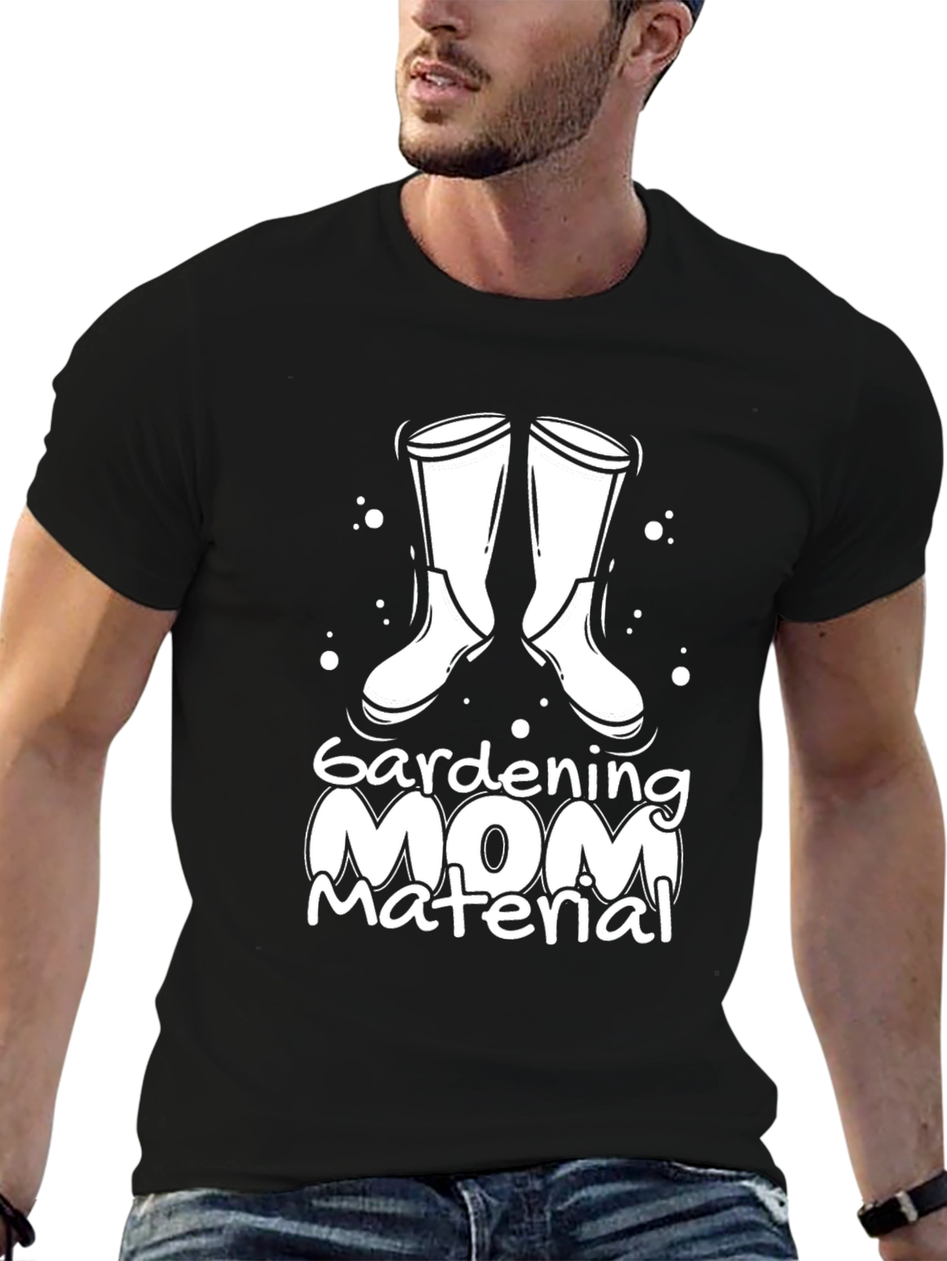 Gardening Mom Material Black Graphic T-Shirt