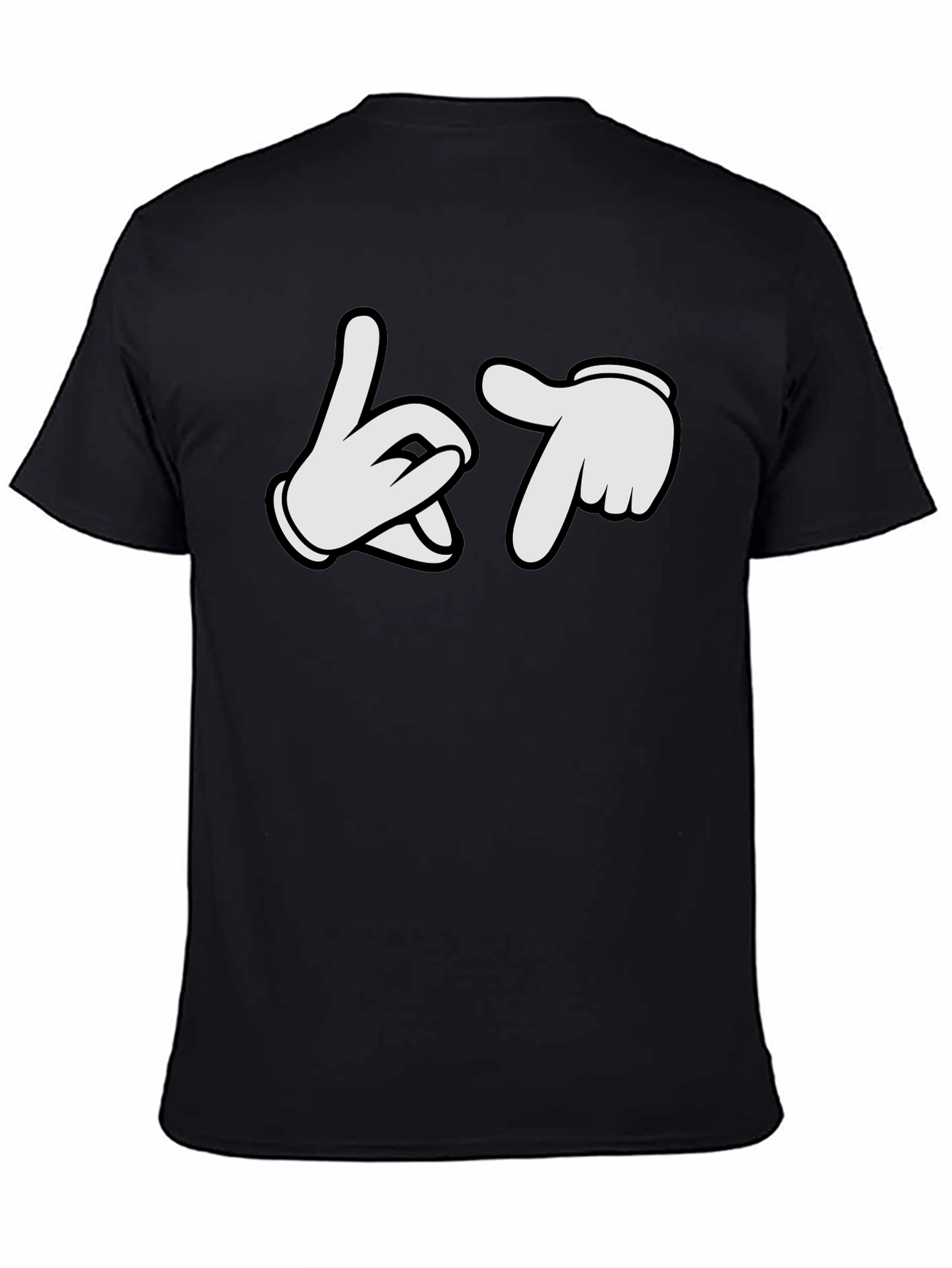Cartoon Hands Crew Neck Black T-Shirt