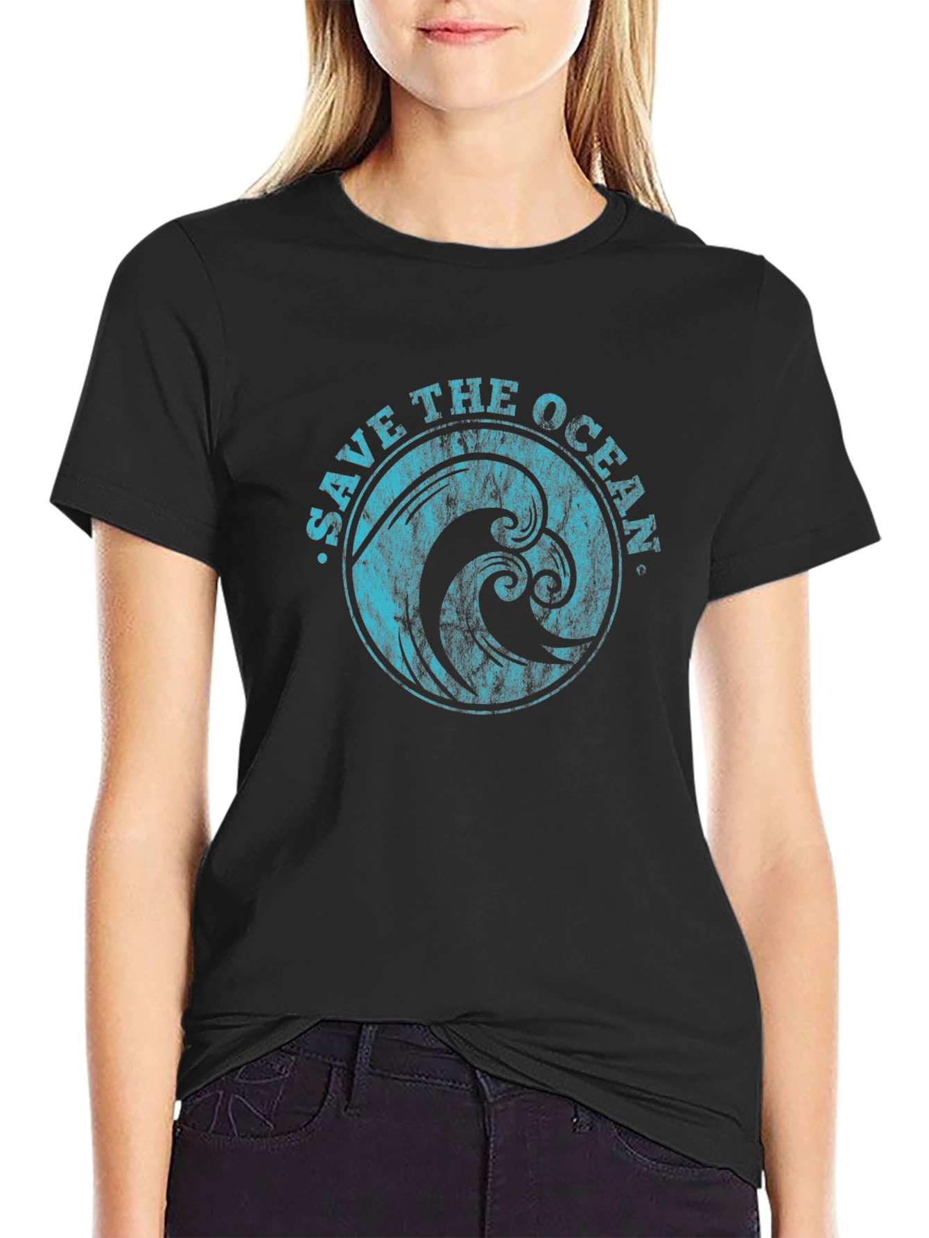 Save the Ocean Tee - Graphic Wave Design