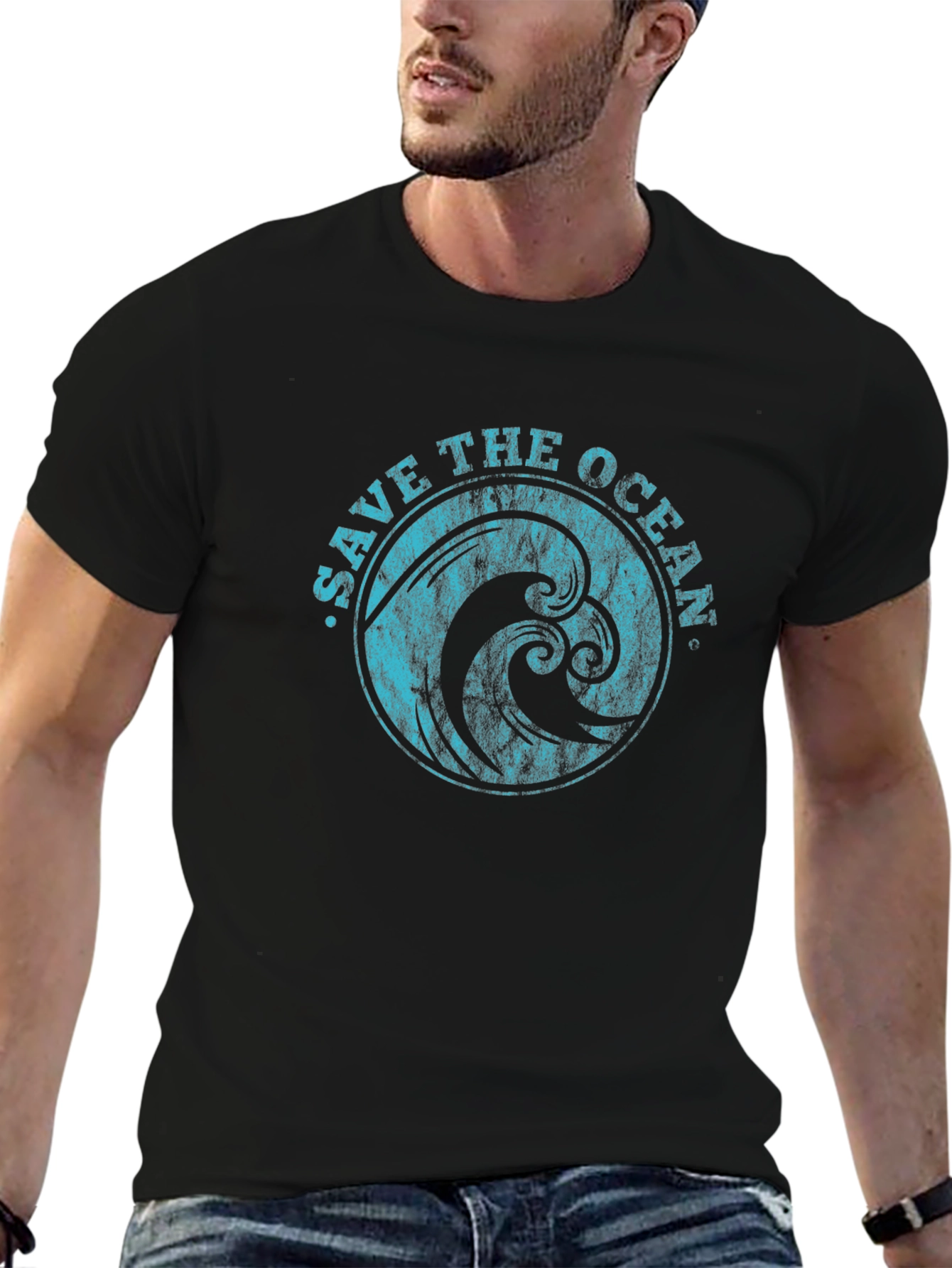 Save the Ocean Tee - Graphic Wave Design