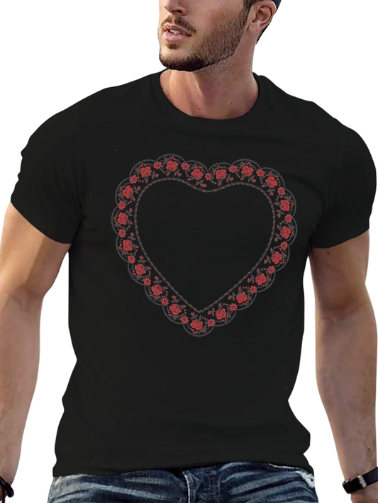 Floral Heart Graphic Tee - Stylish Black Cotton T-Shirt