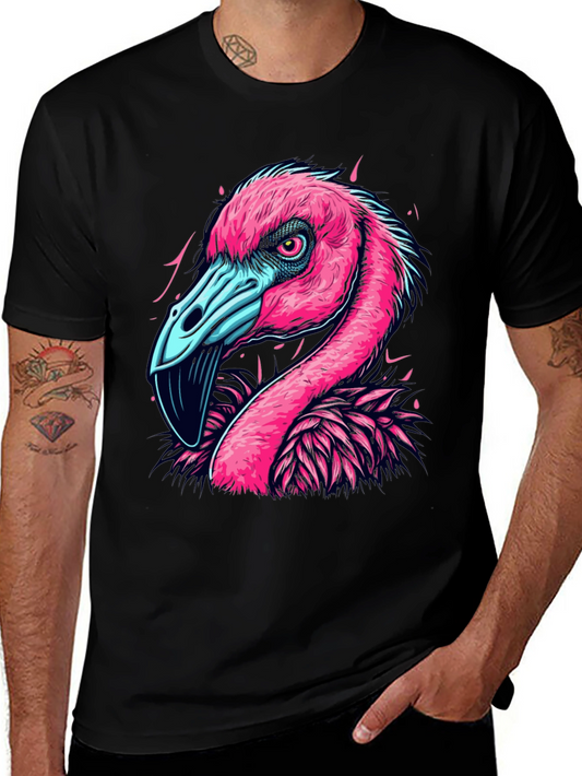 Bold Flamingo Graphic Tee - Stylish Mens Black T-Shirt