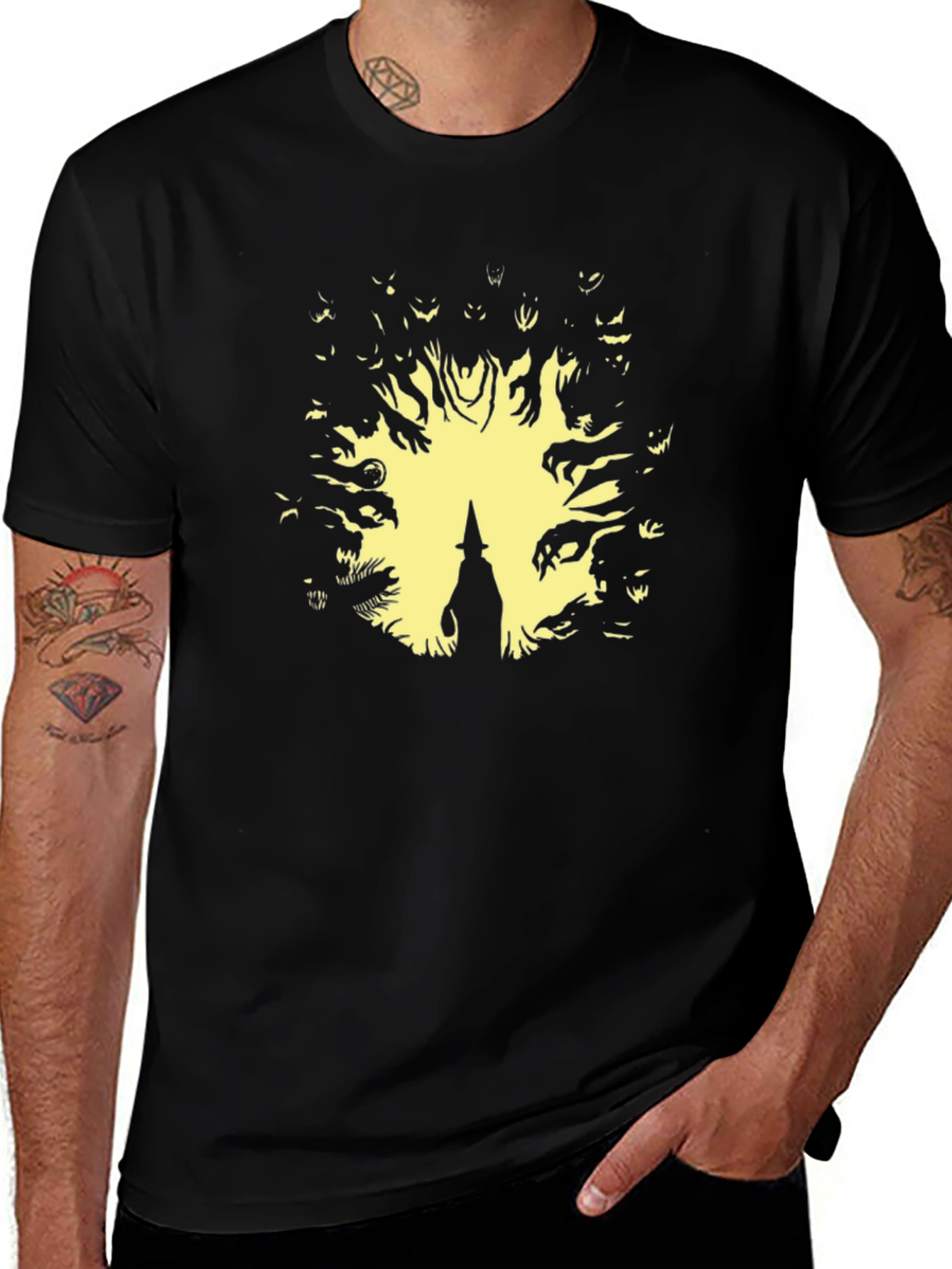 Witch Surrounded by Spirits Black T-Shirt
