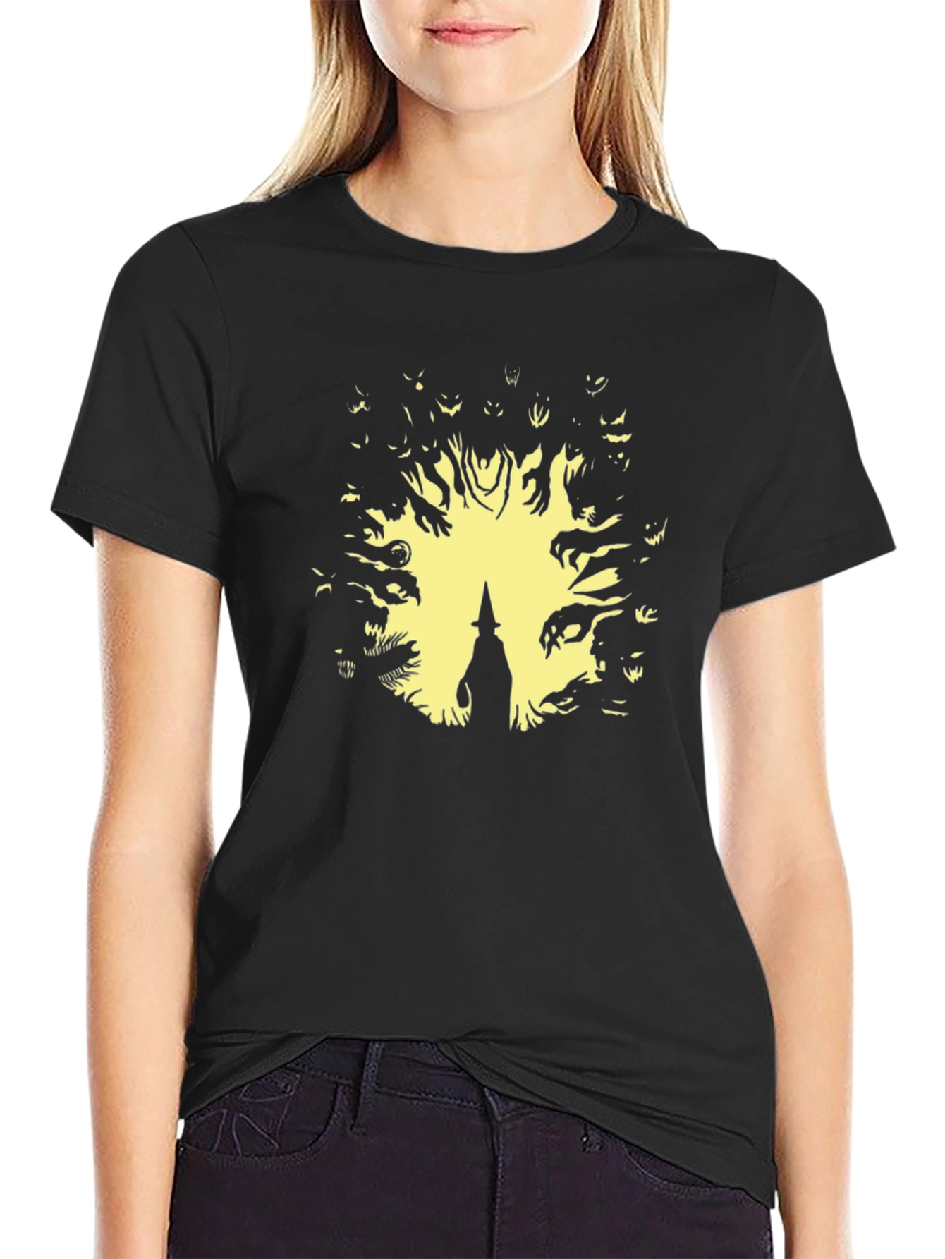 Witch Surrounded by Spirits Black T-Shirt