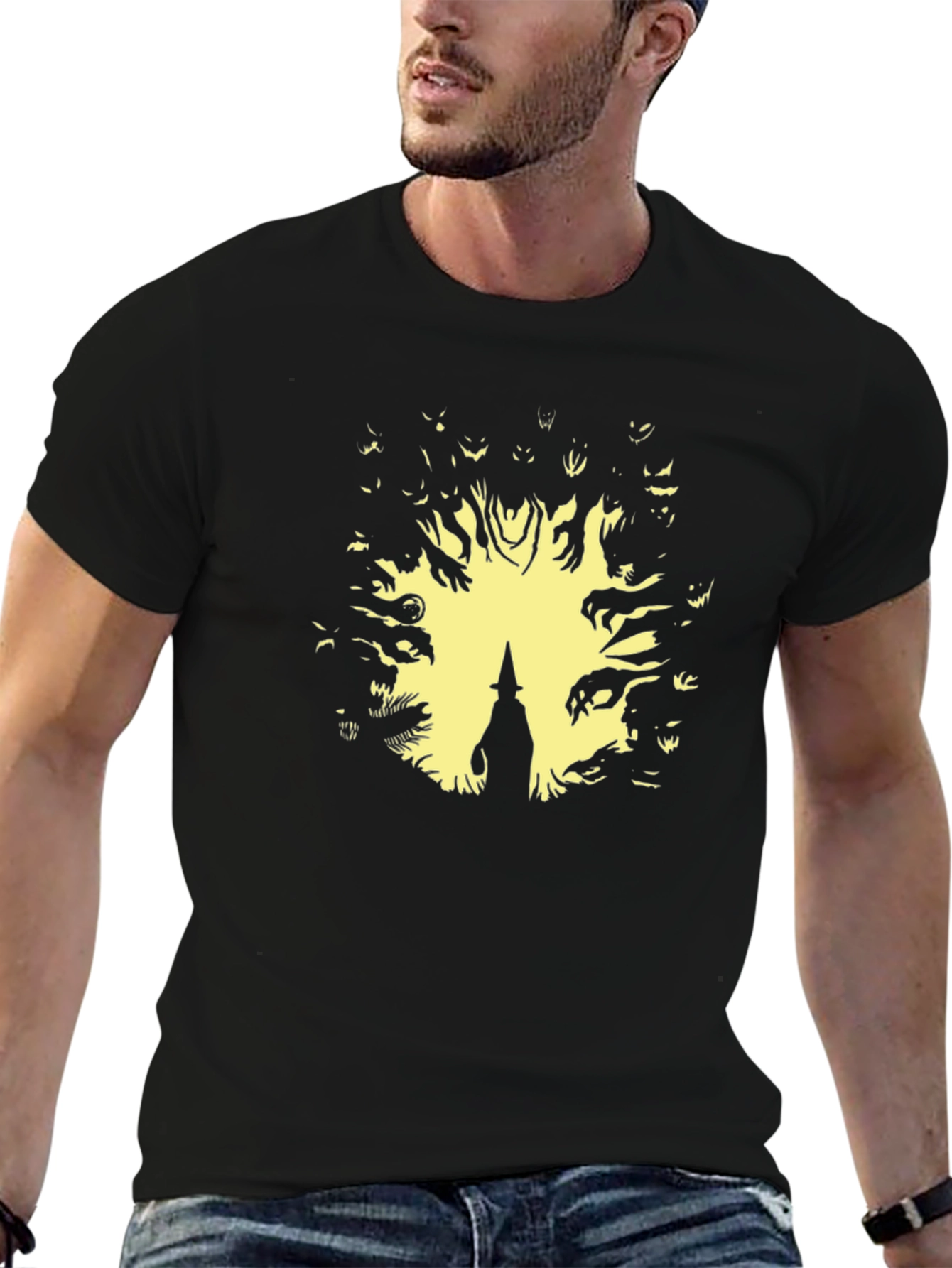 Witch Surrounded by Spirits Black T-Shirt