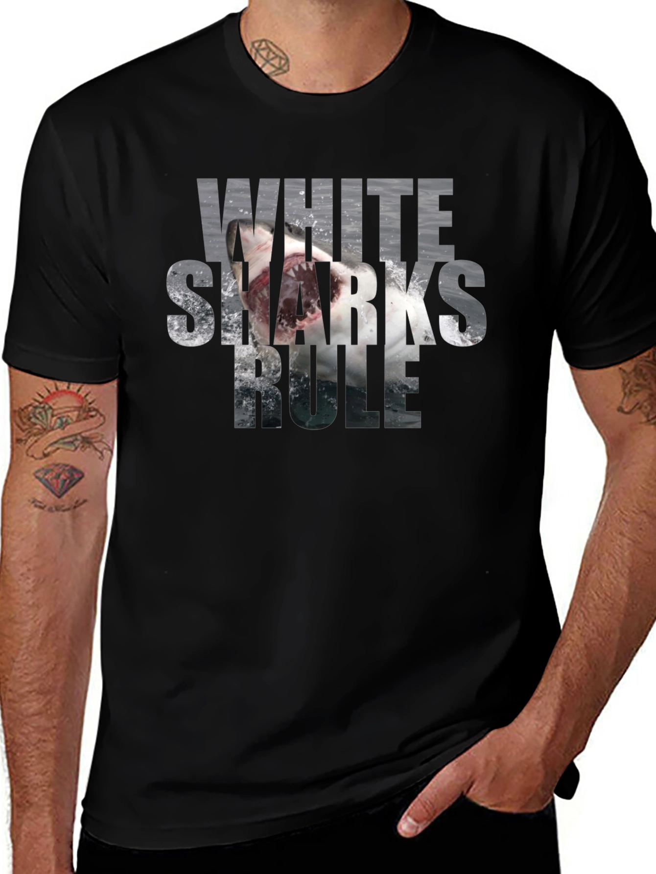 White Sharks Rule T-Shirt - Black Graphic Tee