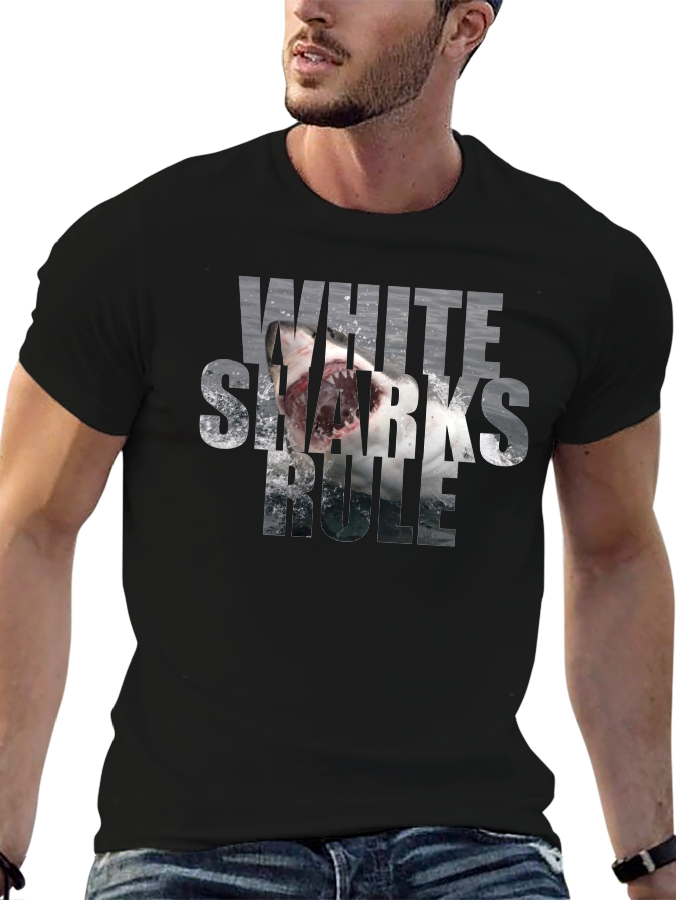 White Sharks Rule T-Shirt - Black Graphic Tee