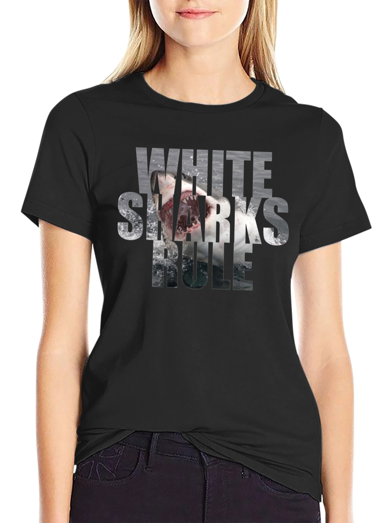 White Sharks Rule T-Shirt - Black Graphic Tee