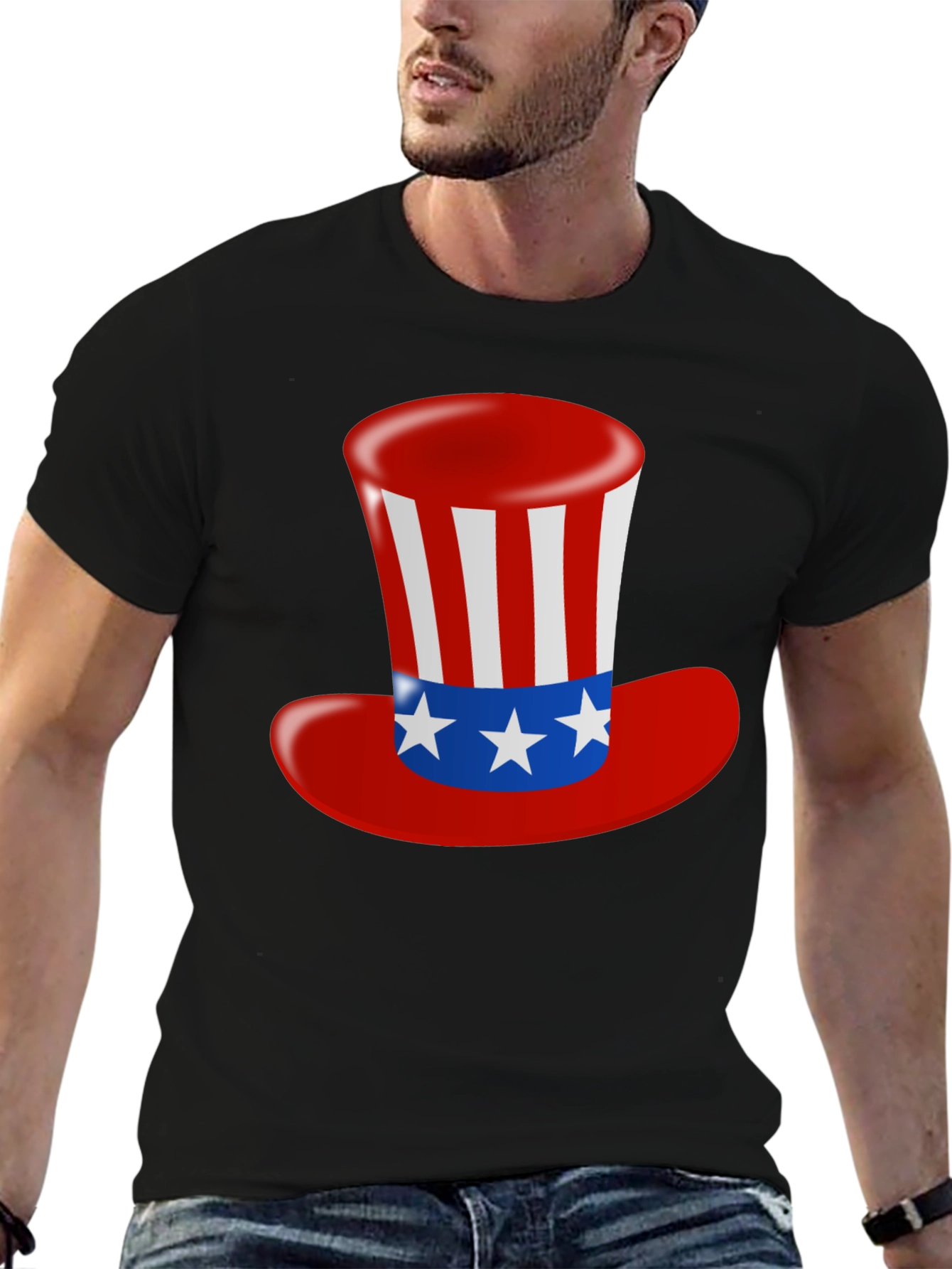 Patriotic Uncle Sam Hat Graphic T-Shirt