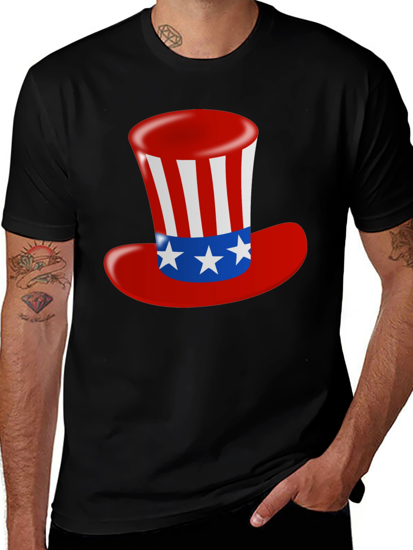 Patriotic Uncle Sam Hat Graphic T-Shirt