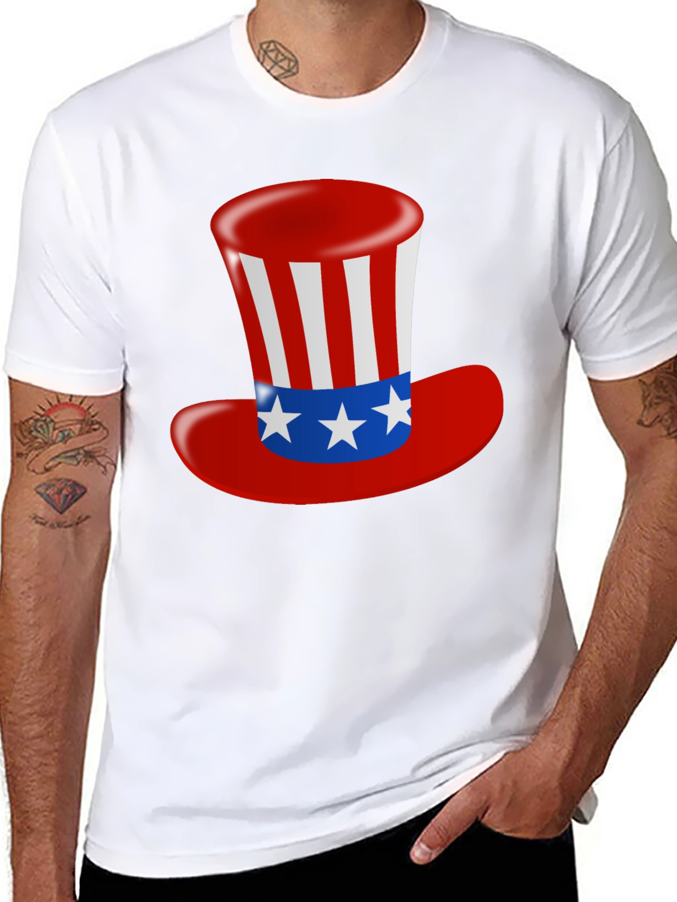 Patriotic Uncle Sam Hat Graphic T-Shirt