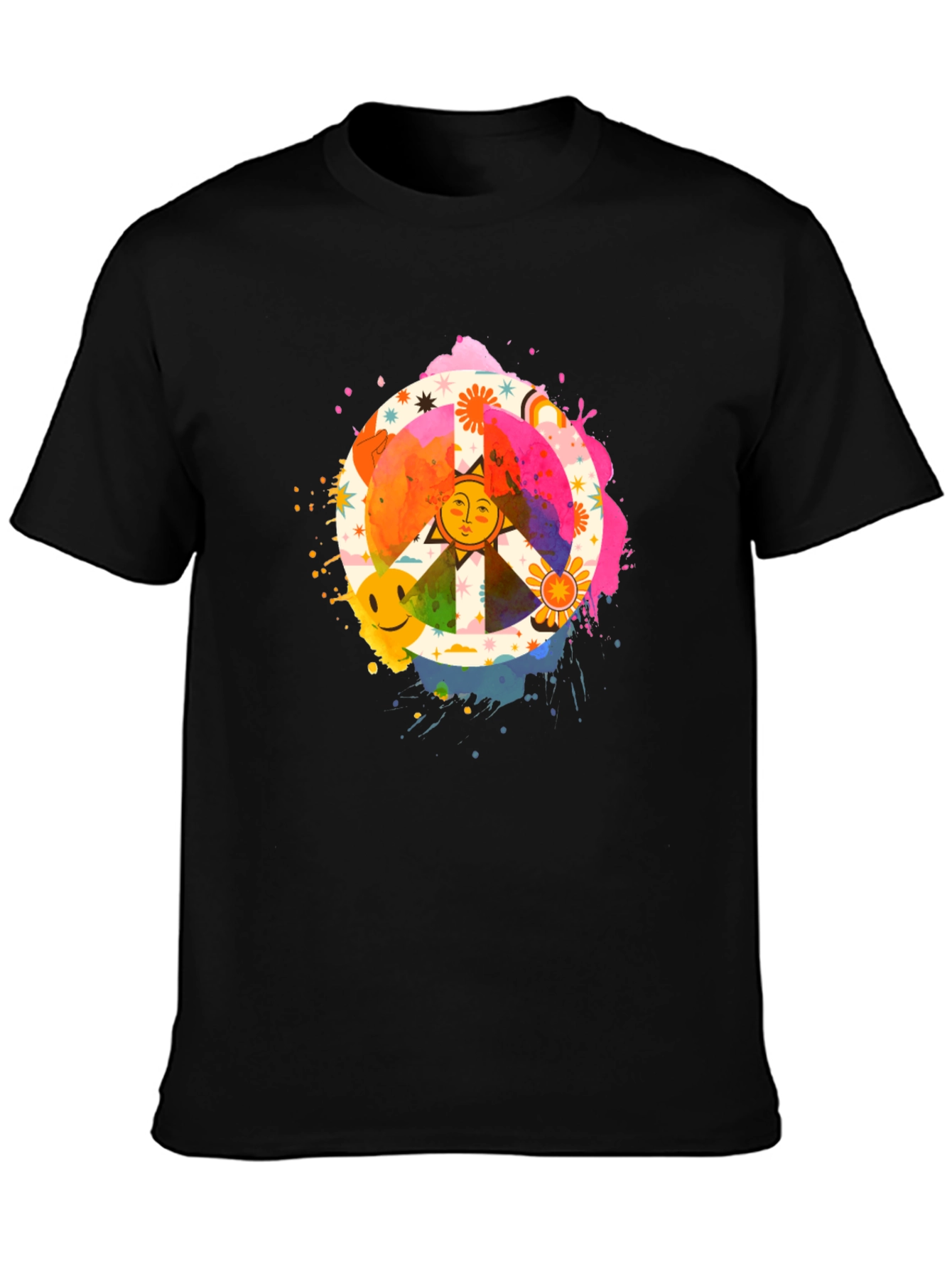 Groovy Peace Sign Graphic Tee - Black Cotton T-Shirt
