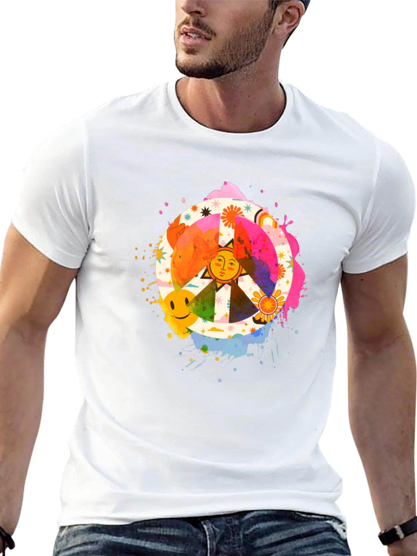 Groovy Peace Sign Graphic Tee - Black Cotton T-Shirt