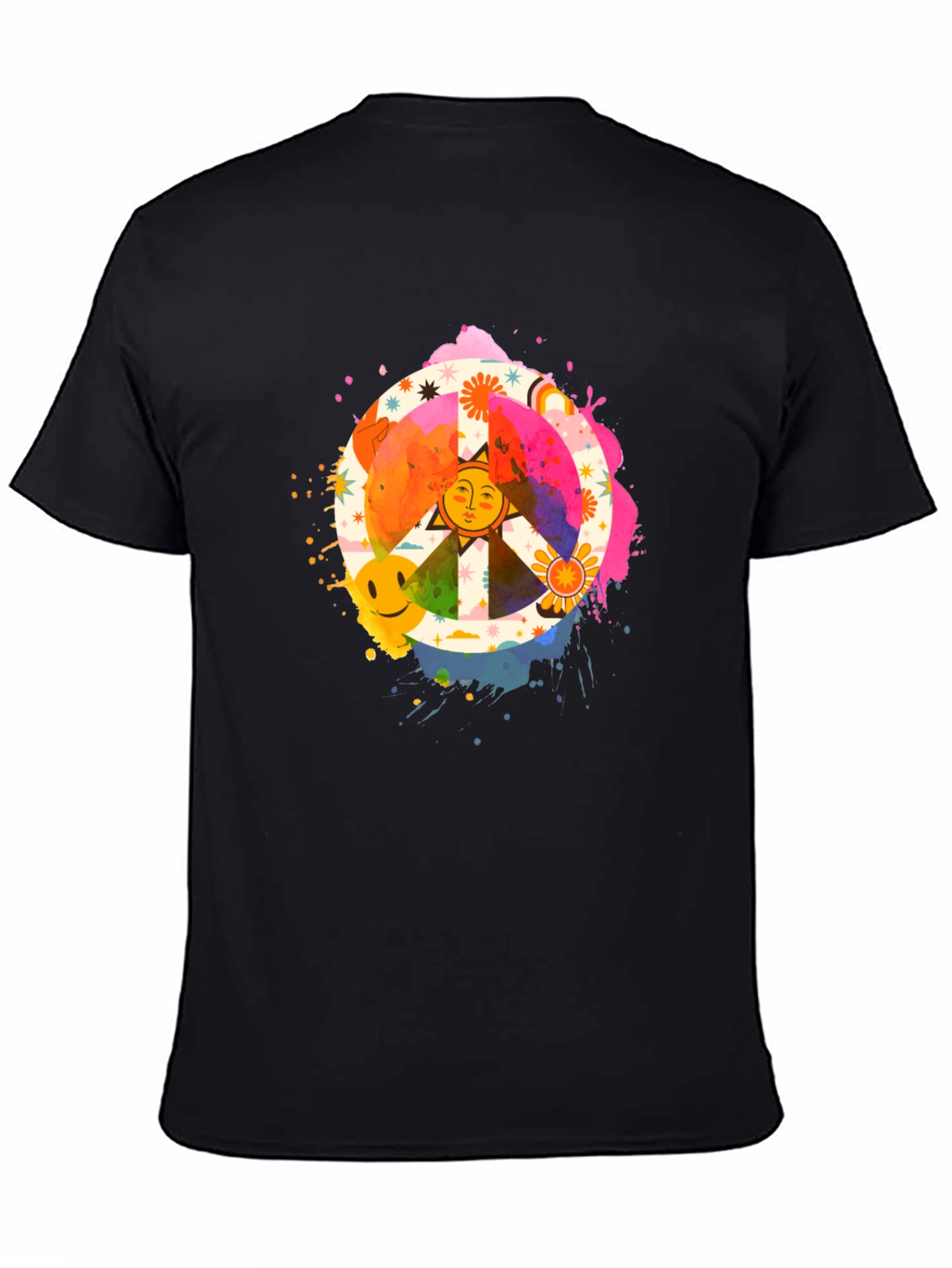 Groovy Peace Sign Graphic Tee - Black Cotton T-Shirt