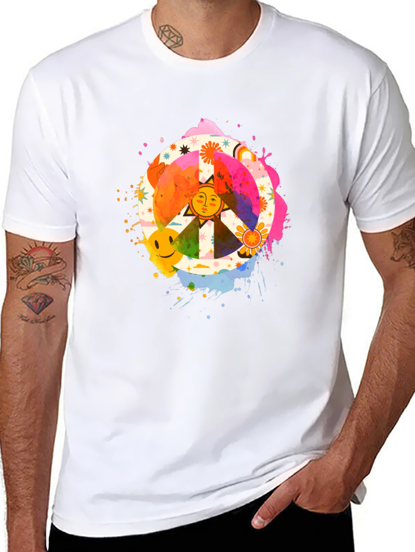 Groovy Peace Sign Graphic Tee - Black Cotton T-Shirt
