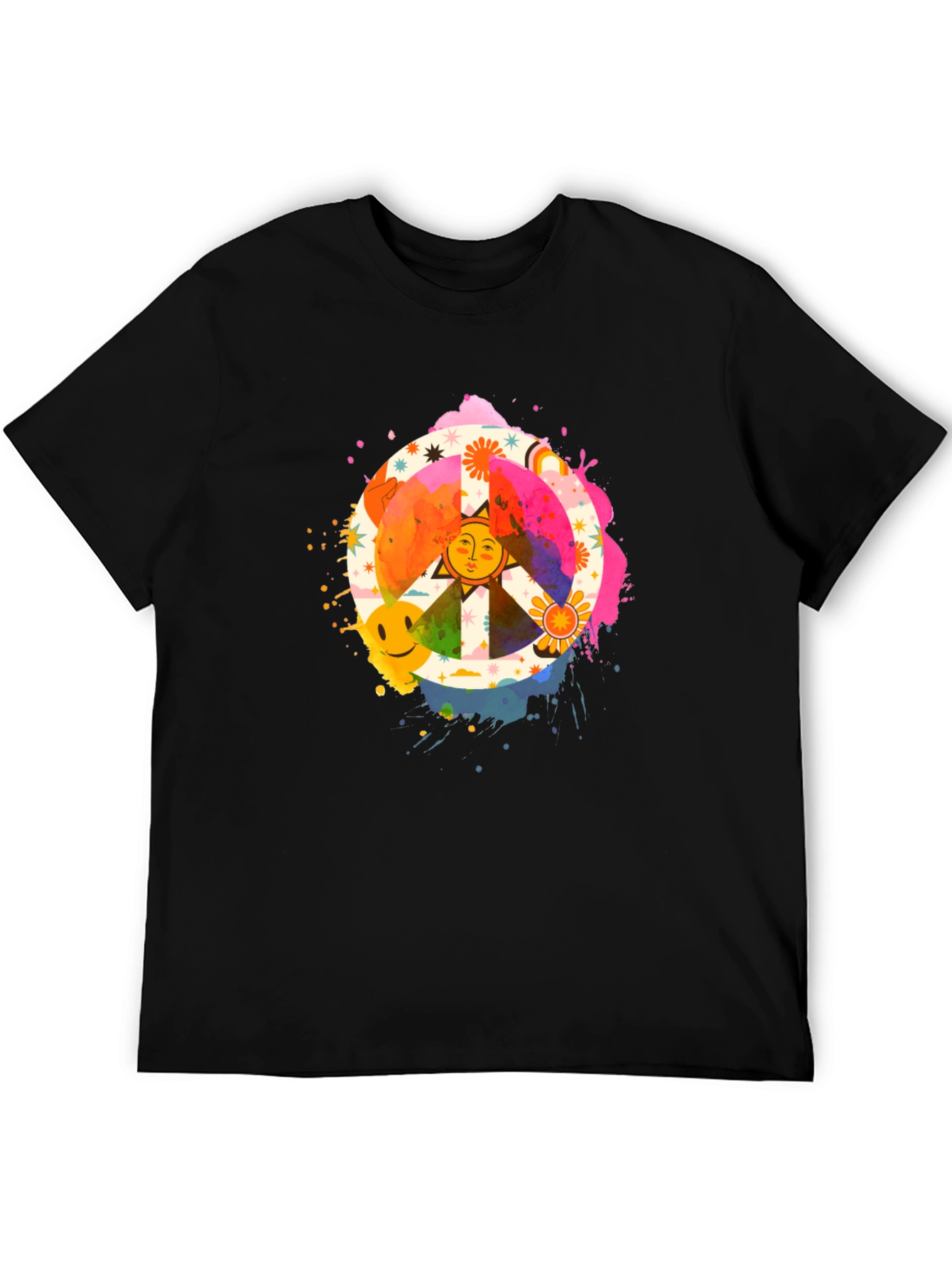 Groovy Peace Sign Graphic Tee - Black Cotton T-Shirt