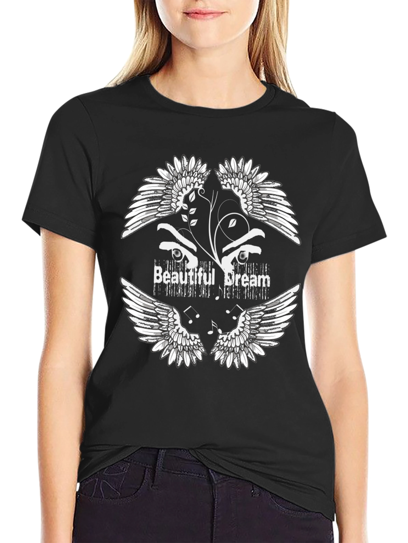 Beautiful Dream Graphic Print Black T-Shirt