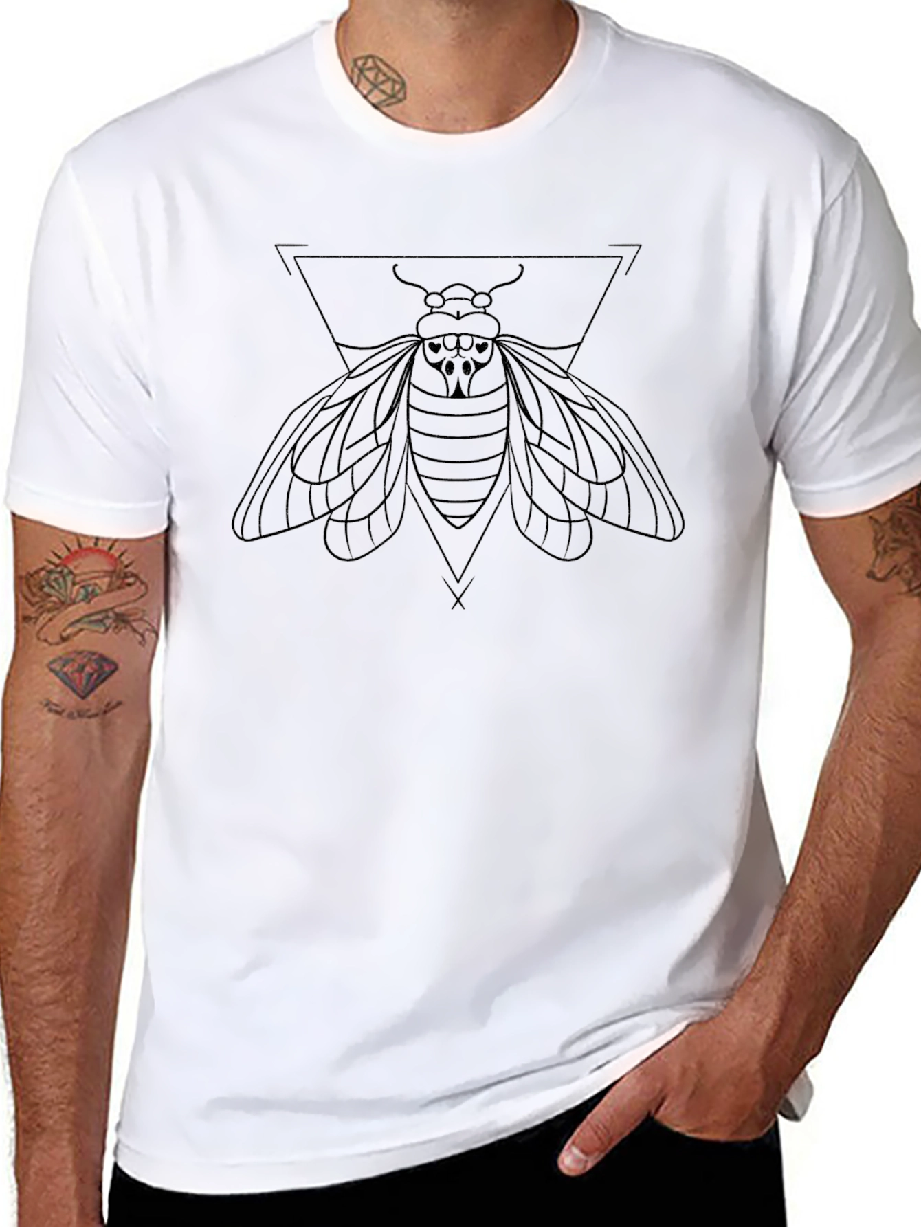 Geometric Moth Graphic Tee - Black