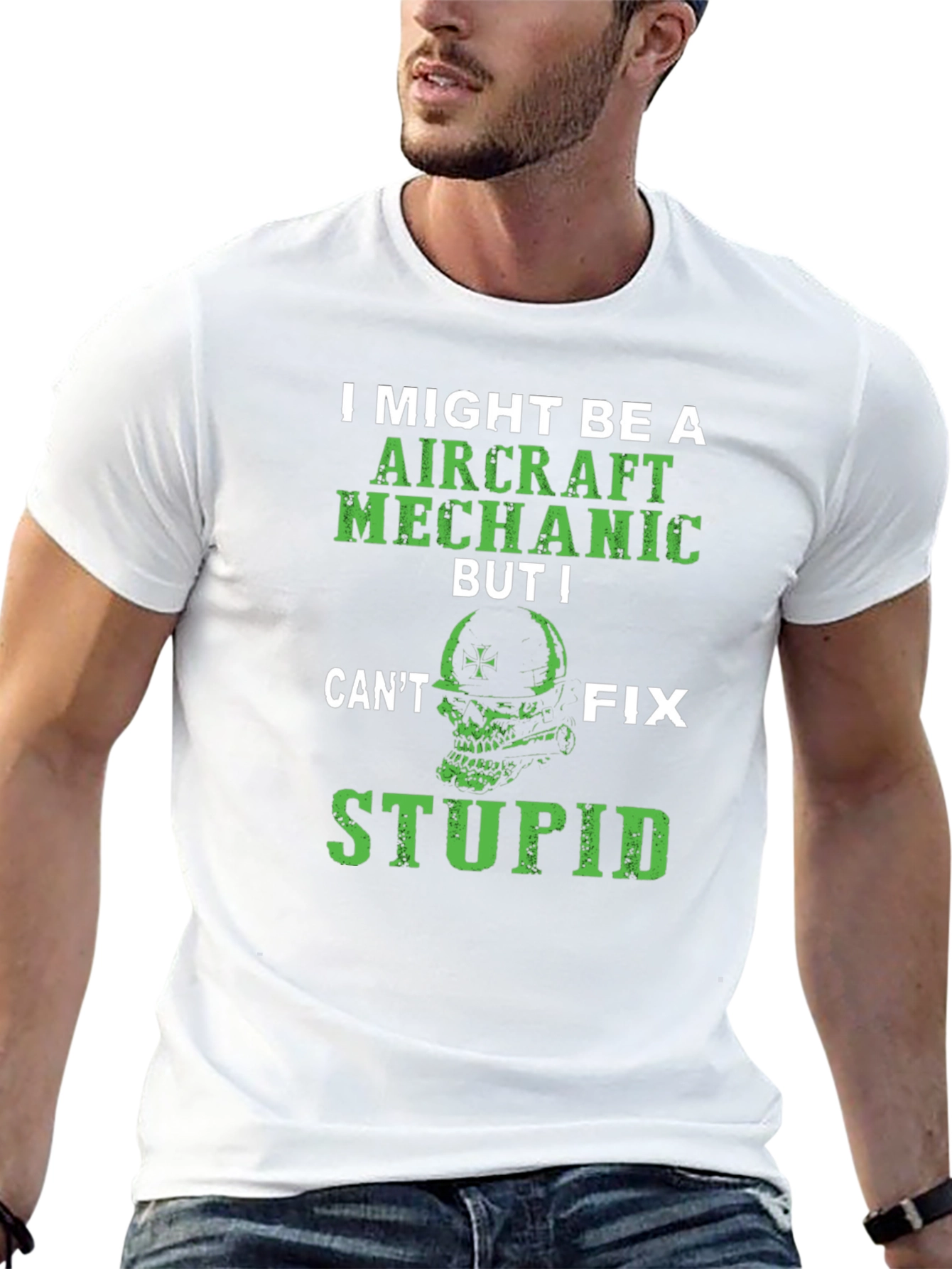 Aircraft Mechanic T-Shirt - Cant Fix Stupid Tee