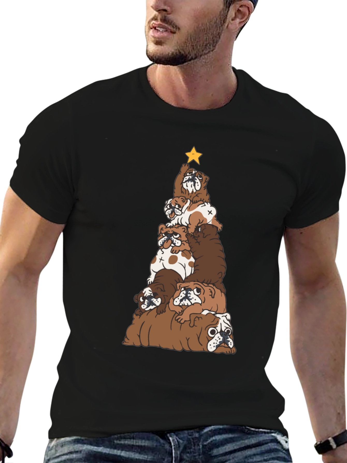 Bulldog Christmas Tree Graphic Tee