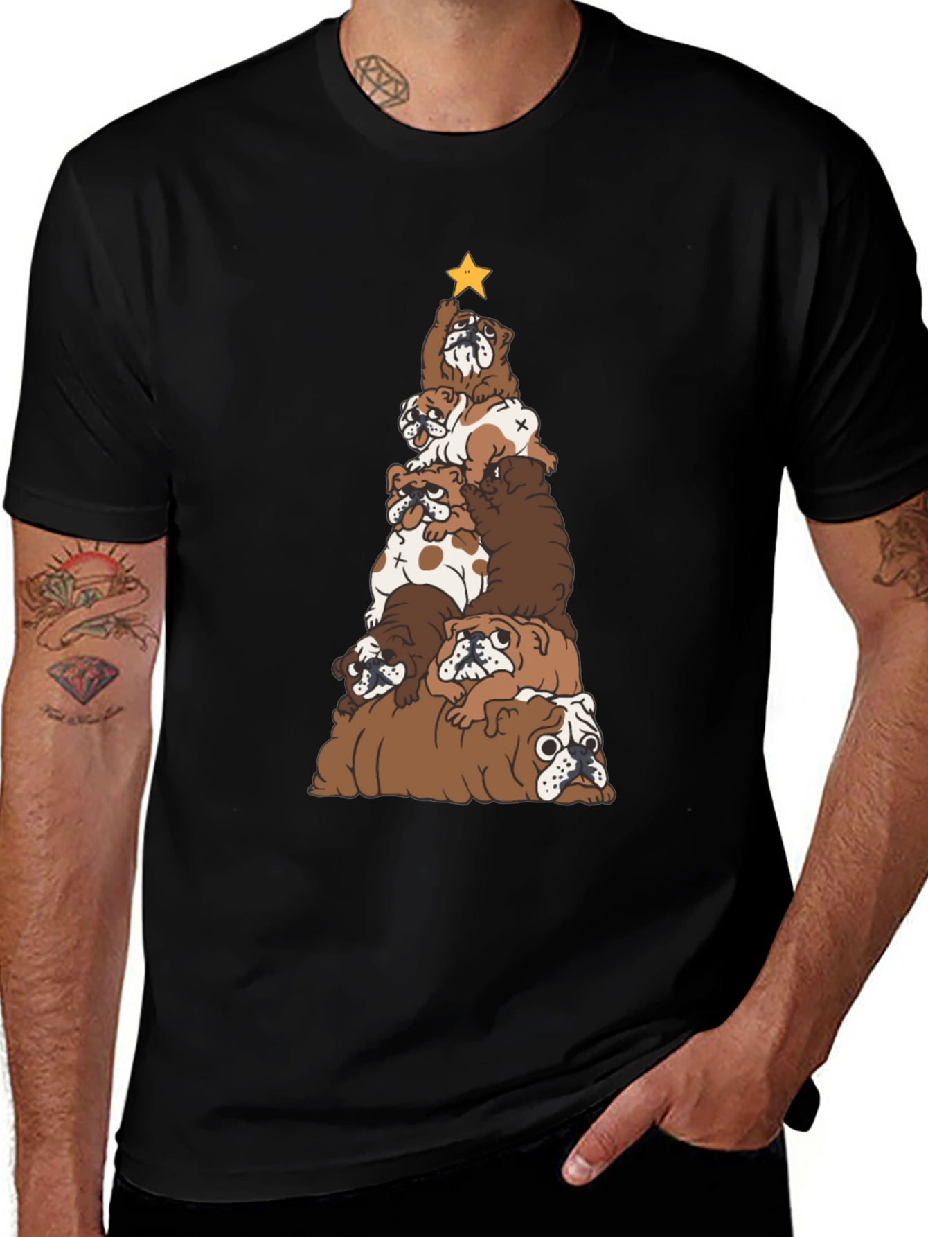 Bulldog Christmas Tree Graphic Tee