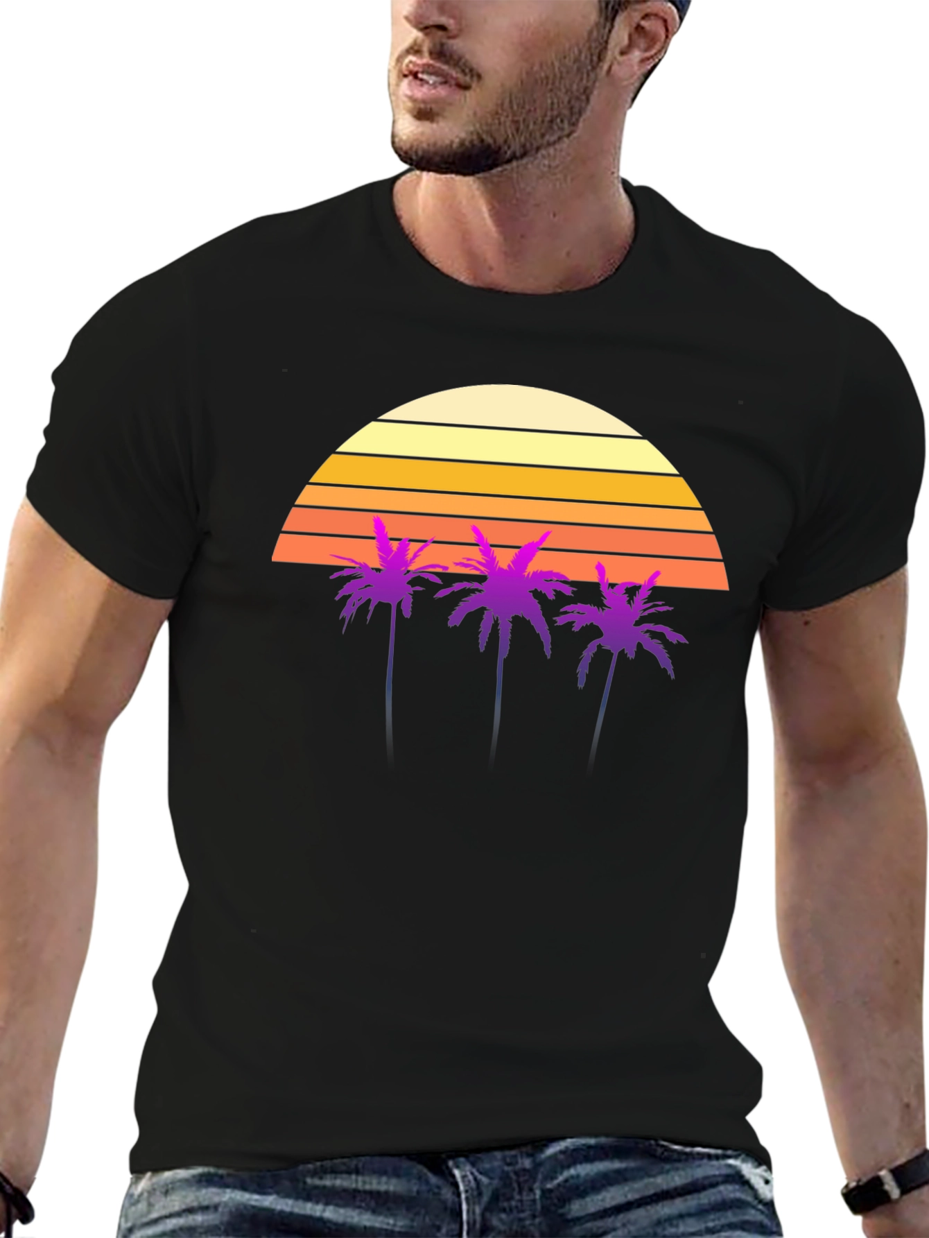 Retro Sunset Palm Tree Graphic T-Shirt