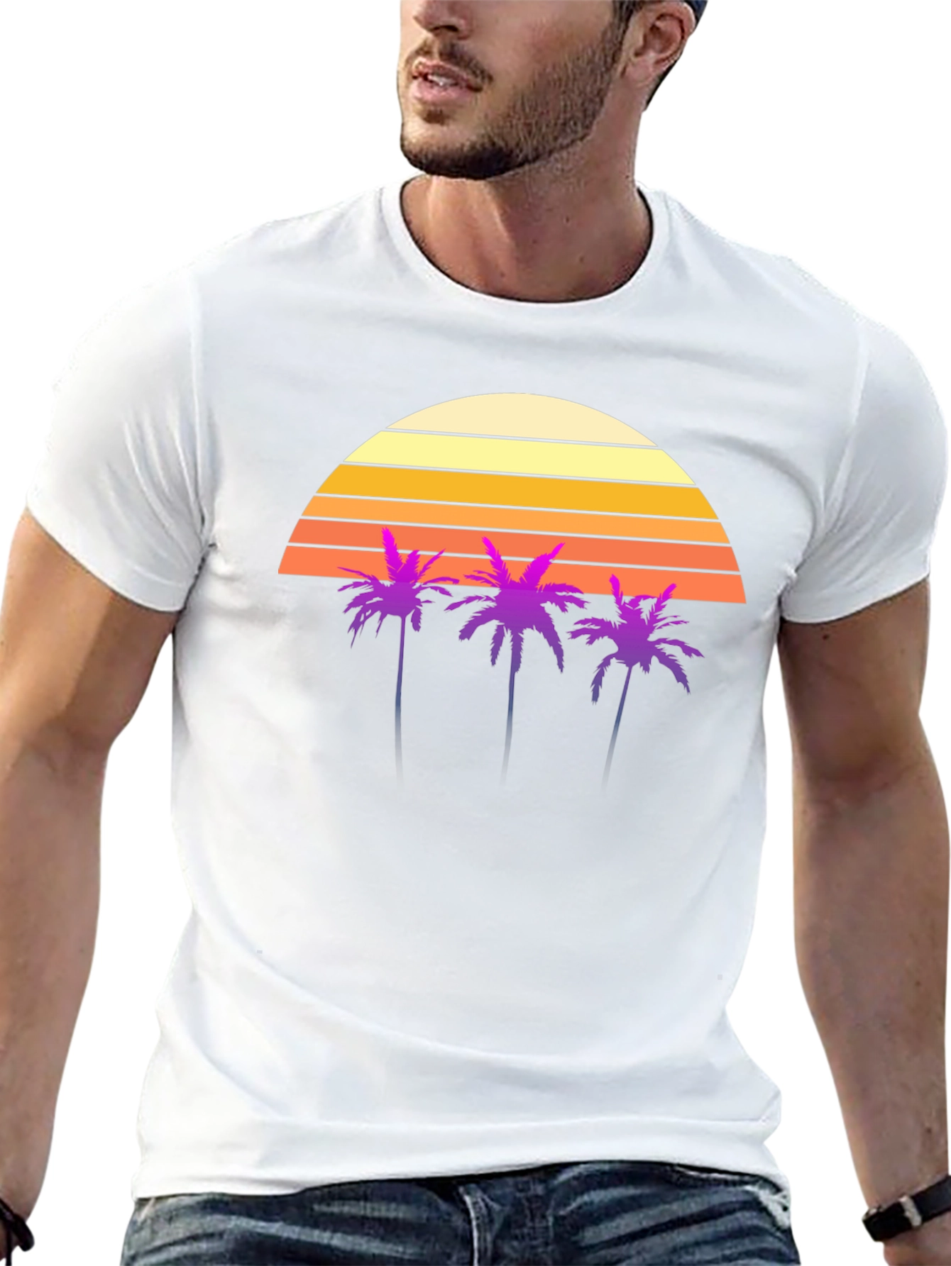 Retro Sunset Palm Tree Graphic T-Shirt