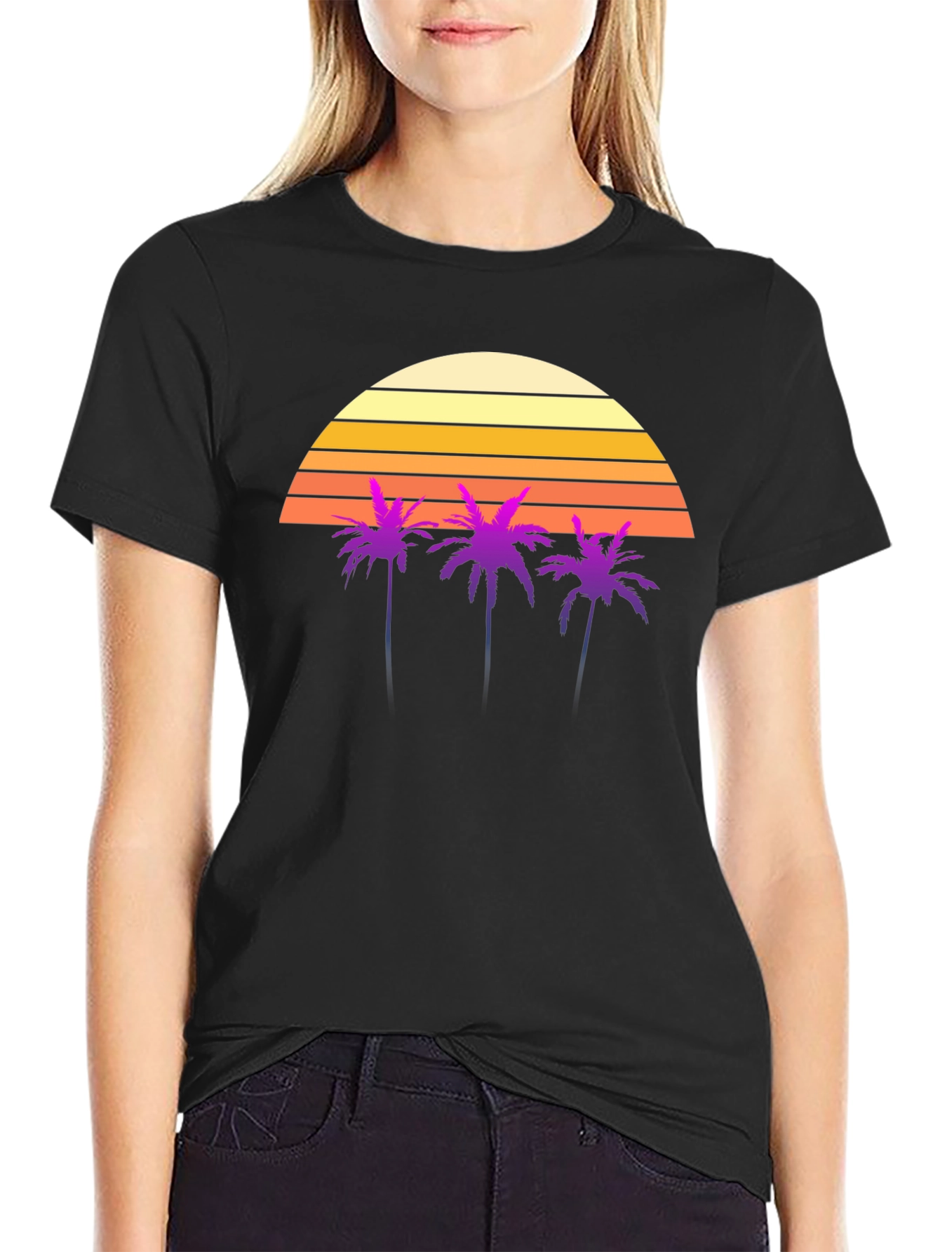 Retro Sunset Palm Tree Graphic T-Shirt