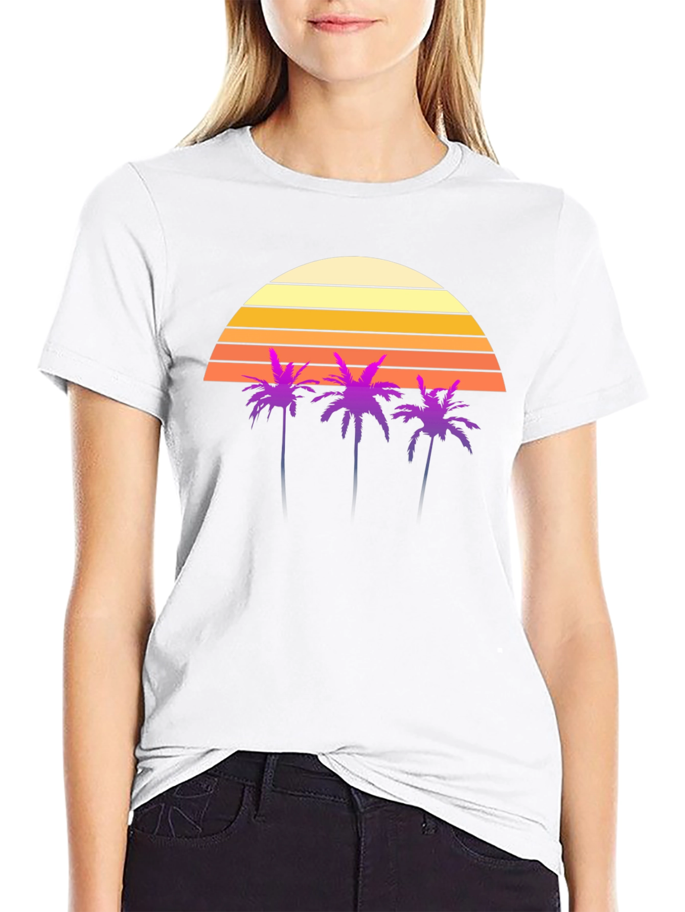 Retro Sunset Palm Tree Graphic T-Shirt