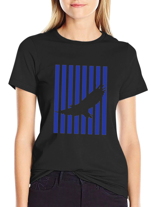 Black T-Shirt with Eagle & Blue Stripe Design