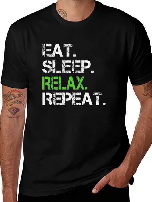 Eat Sleep Relax Repeat Graphic Tee - Black Casual T-Shirt
