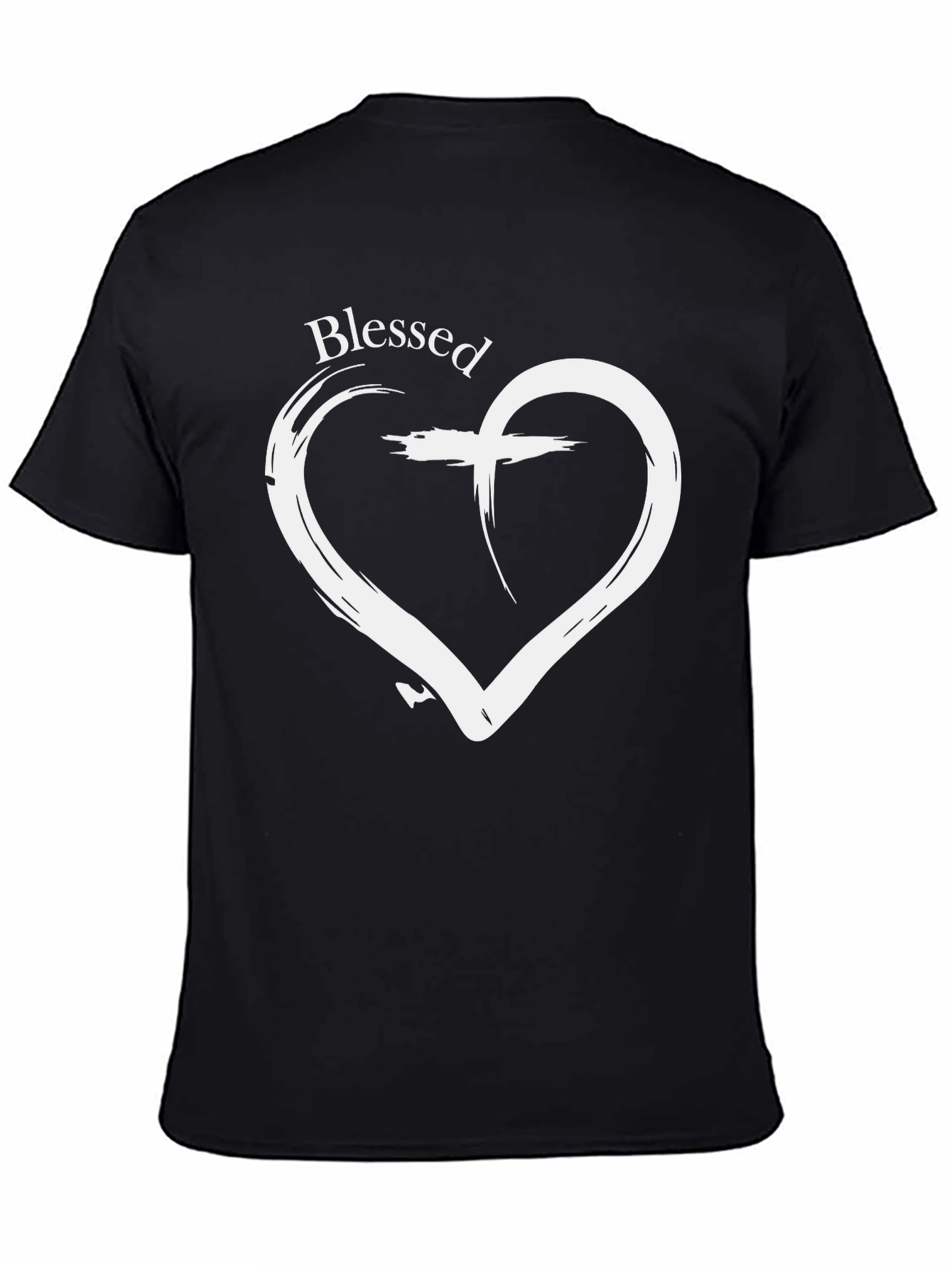 Blessed Heart Cross Graphic Black T-Shirt