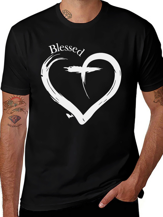 Blessed Heart Cross Graphic Black T-Shirt