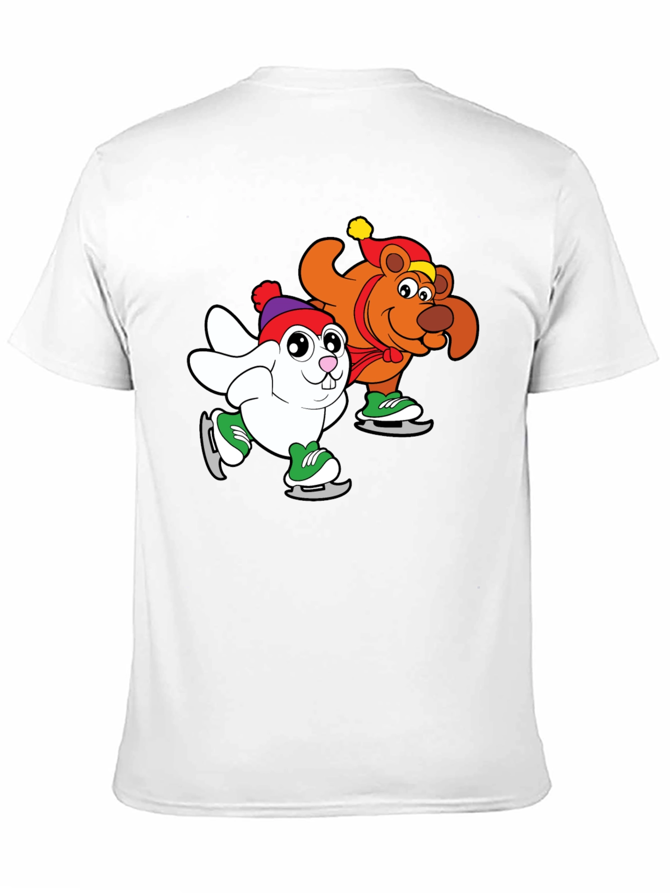 Cartoon Ice Skating Animals Black T-Shirt