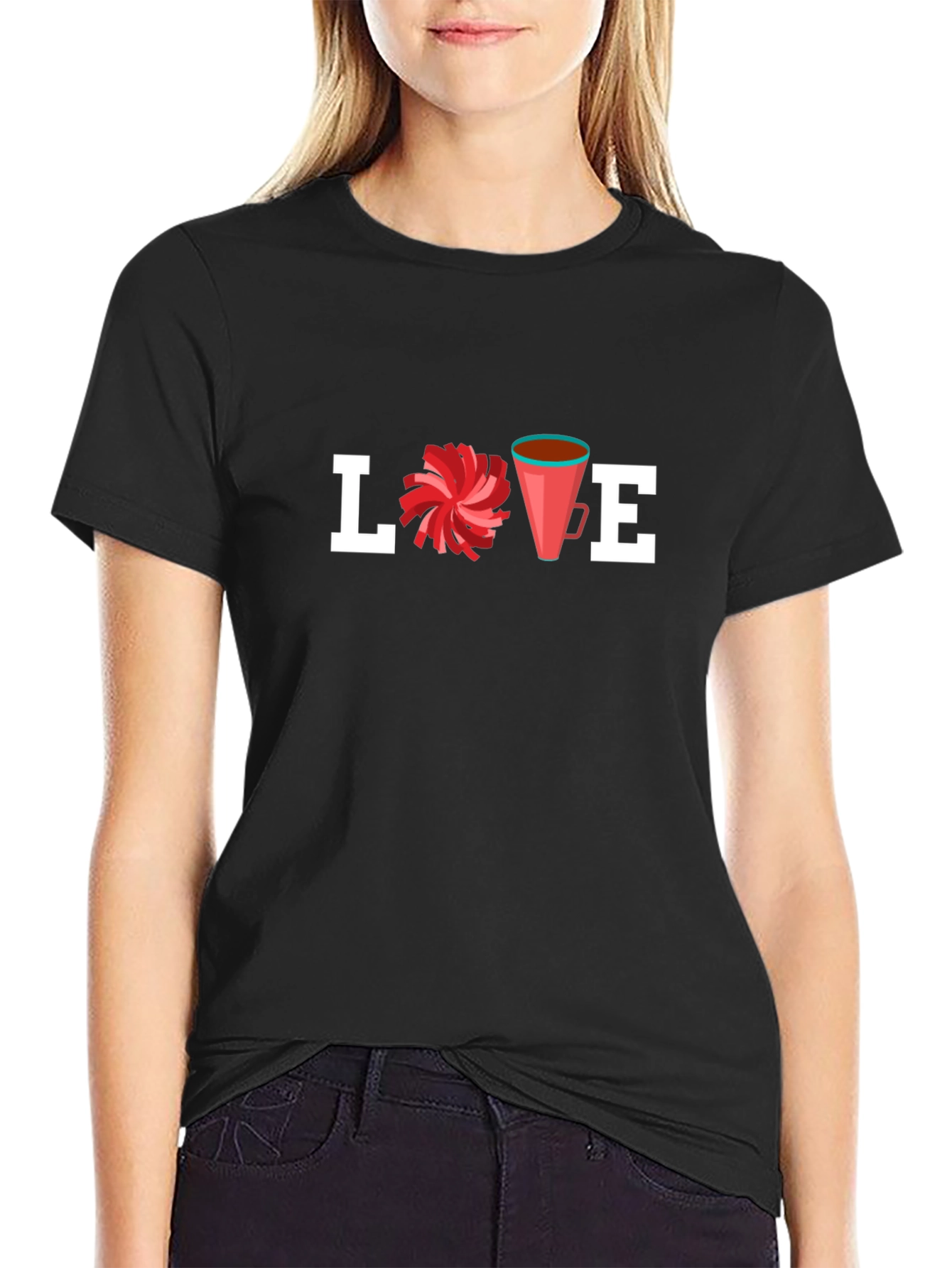 LOVE Cheerleading T-Shirt Pom Pom Cheer Megaphone Design