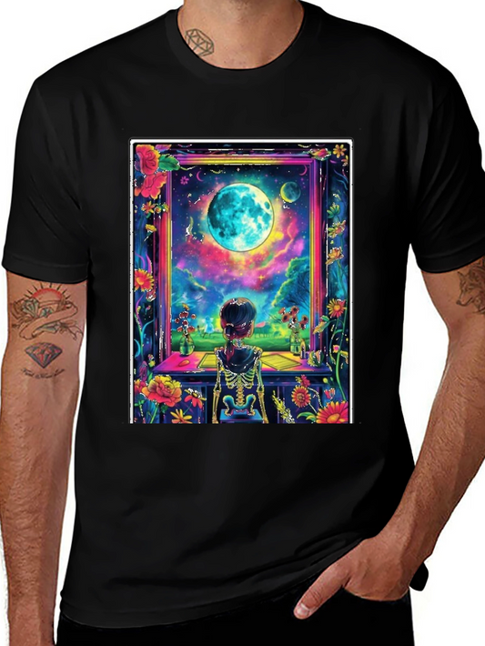 Floral Moon Window Skeleton Graphic Tee