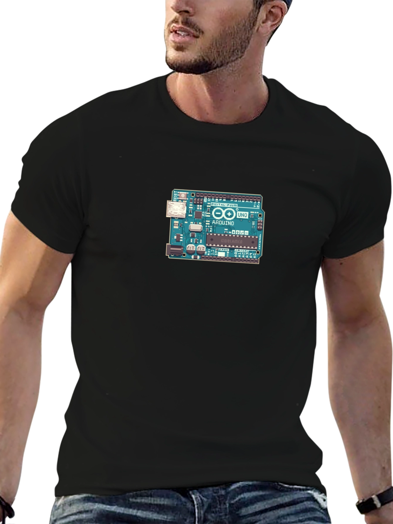 Arduino Board Graphic Tee - Black Cotton Casual T-Shirt
